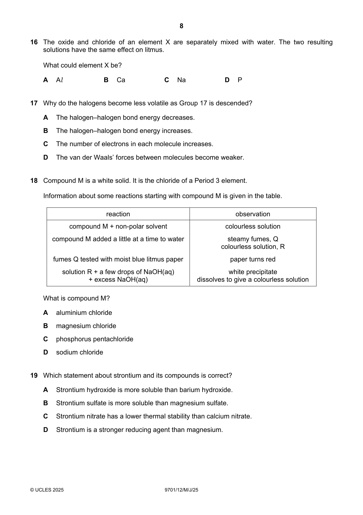 Cambridge A Level Chemistry 9701 2025 May/June Paper 1 · Variant 2 question paper, page 8 of 16