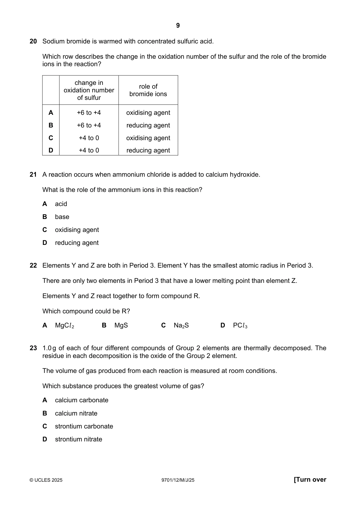 Cambridge A Level Chemistry 9701 2025 May/June Paper 1 · Variant 2 question paper, page 9 of 16