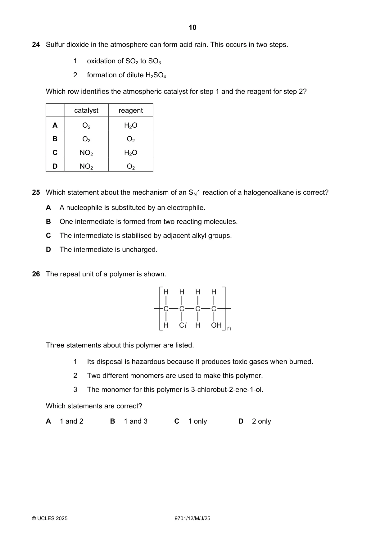 Cambridge A Level Chemistry 9701 2025 May/June Paper 1 · Variant 2 question paper, page 10 of 16