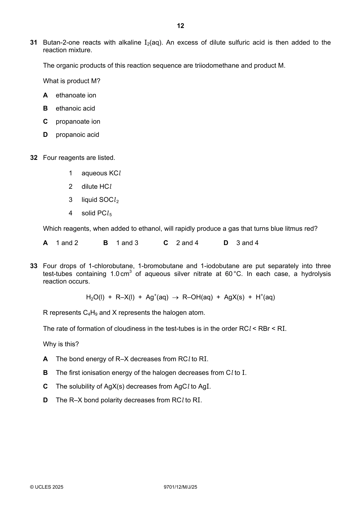 Cambridge A Level Chemistry 9701 2025 May/June Paper 1 · Variant 2 question paper, page 12 of 16