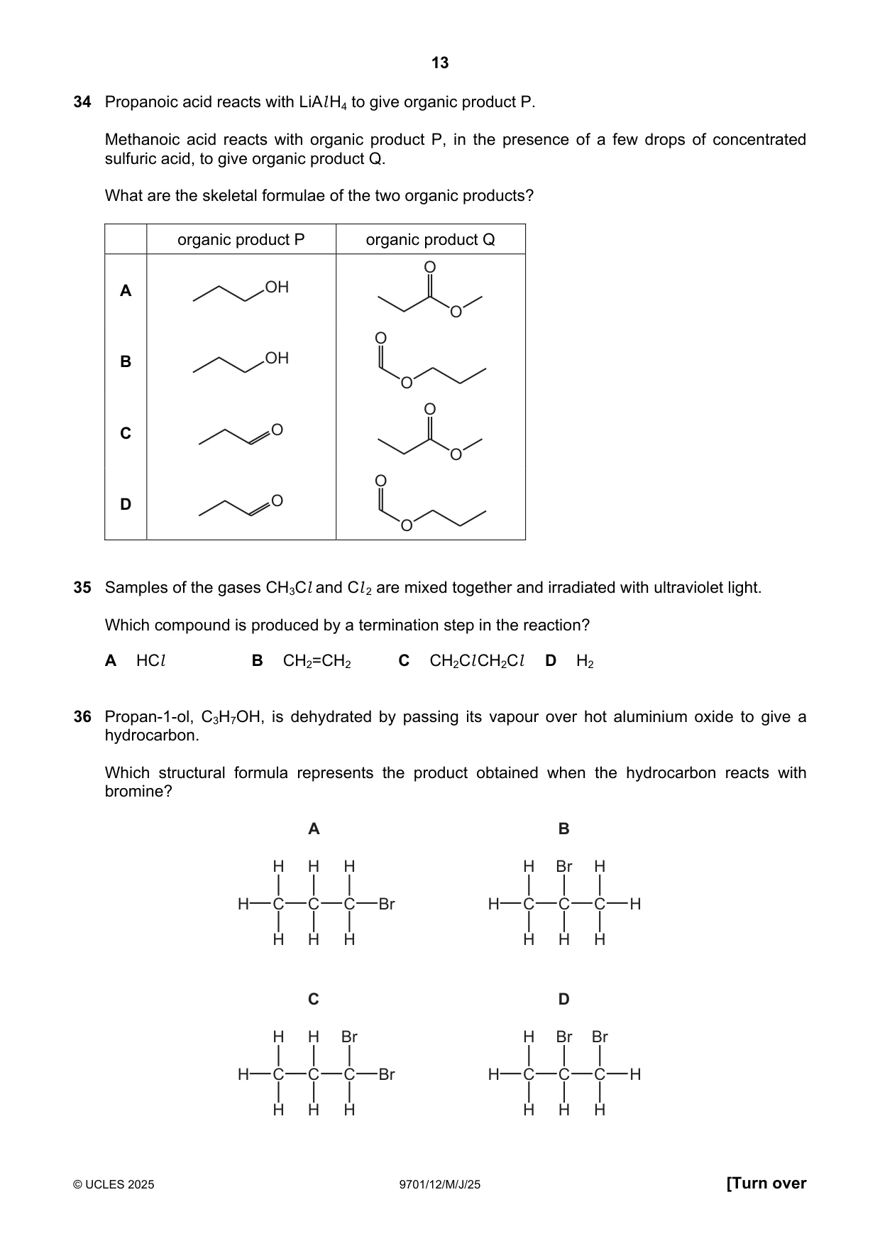 Cambridge A Level Chemistry 9701 2025 May/June Paper 1 · Variant 2 question paper, page 13 of 16