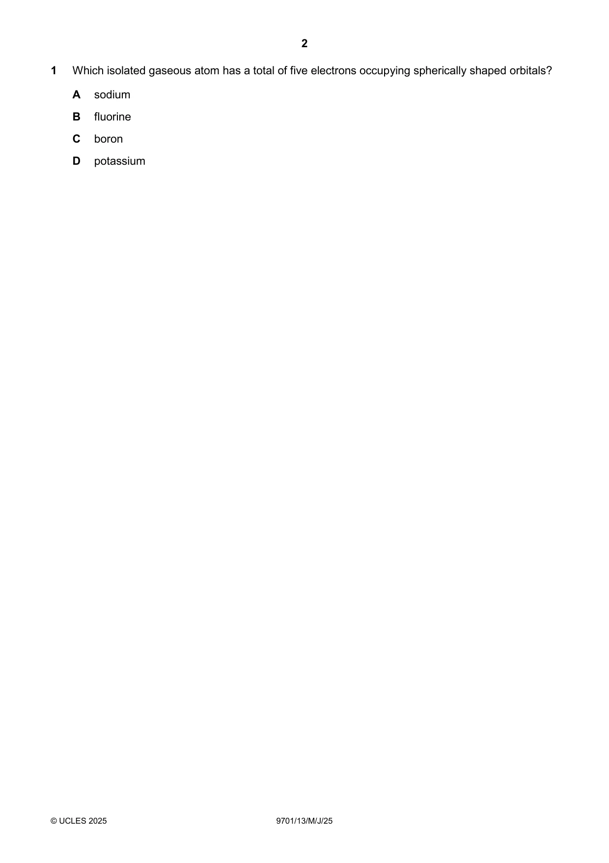 Cambridge A Level Chemistry 9701 2025 May/June Paper 1 · Variant 3 question paper, page 2 of 20