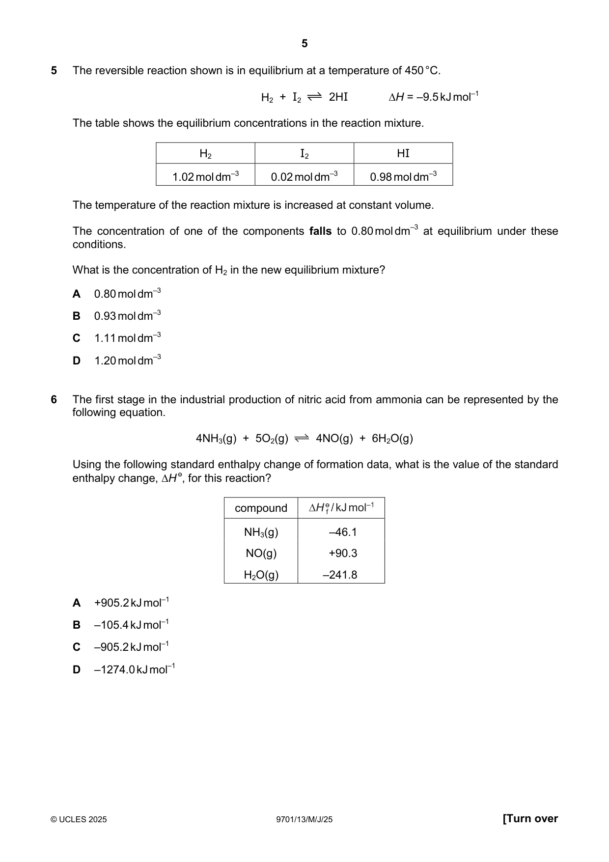 Cambridge A Level Chemistry 9701 2025 May/June Paper 1 · Variant 3 question paper, page 5 of 20