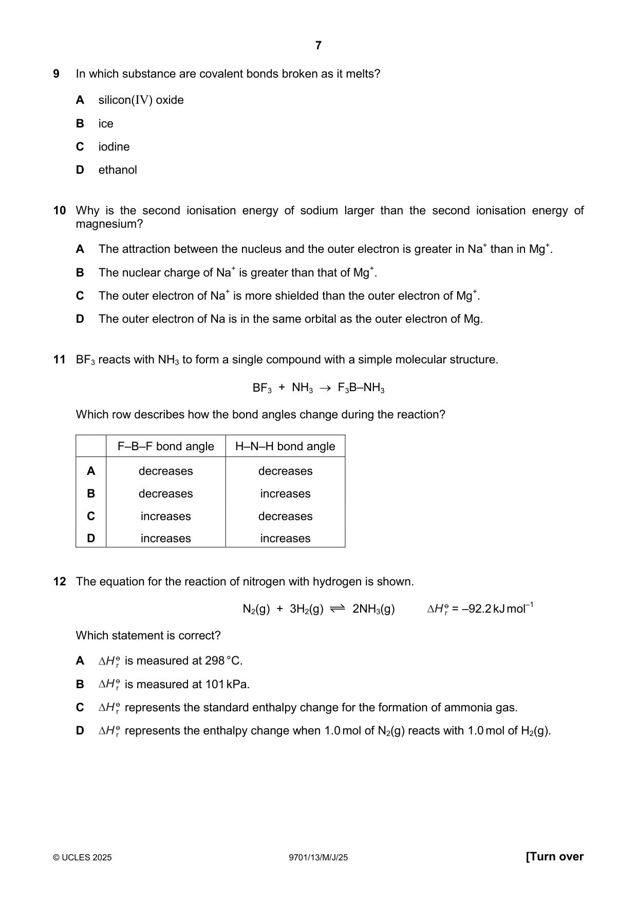 Cambridge A Level Chemistry 9701 2025 May/June Paper 1 · Variant 3 question paper, page 7 of 20