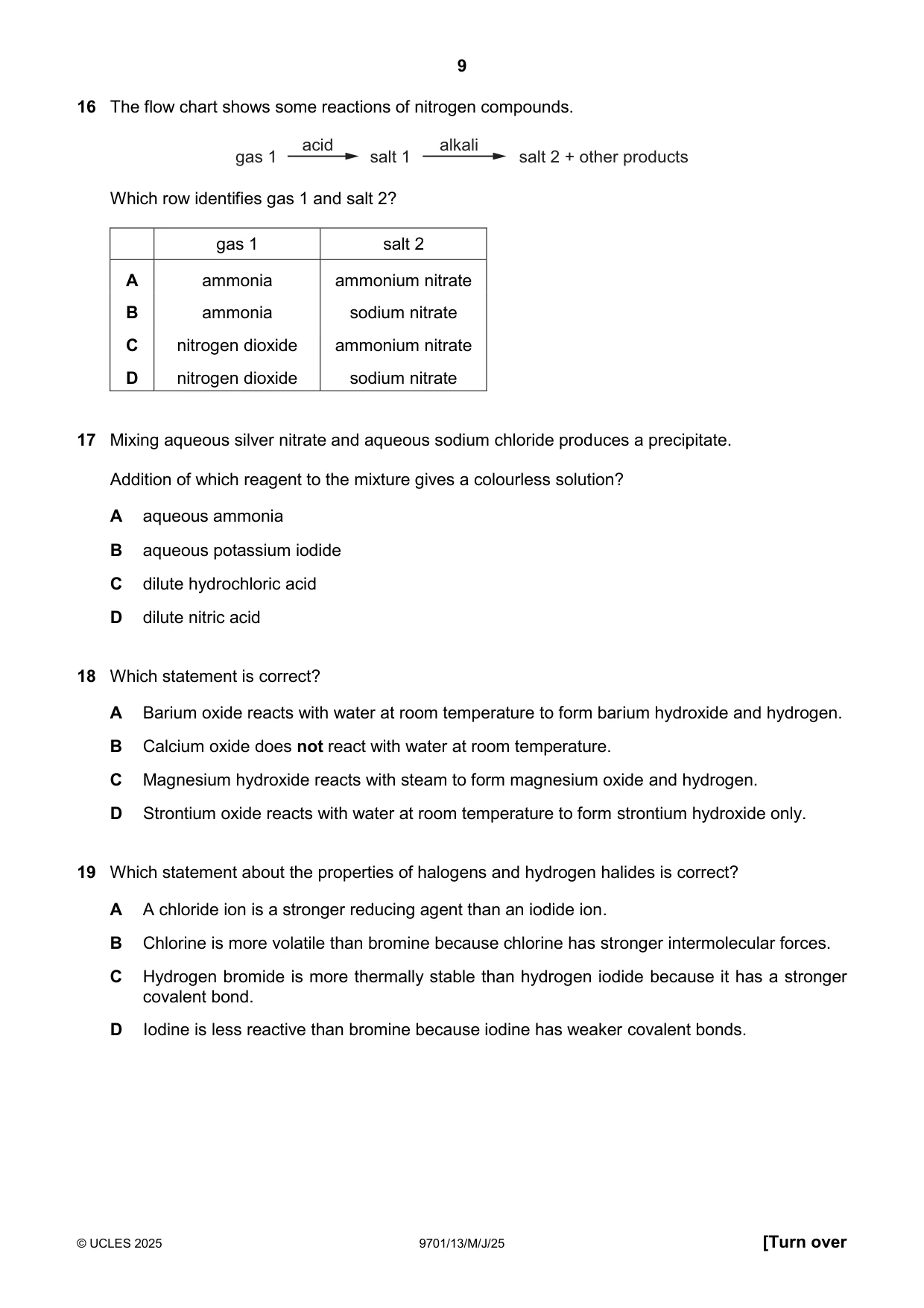 Cambridge A Level Chemistry 9701 2025 May/June Paper 1 · Variant 3 question paper, page 9 of 20