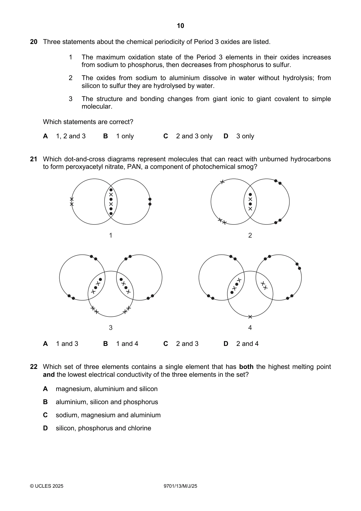 Cambridge A Level Chemistry 9701 2025 May/June Paper 1 · Variant 3 question paper, page 10 of 20