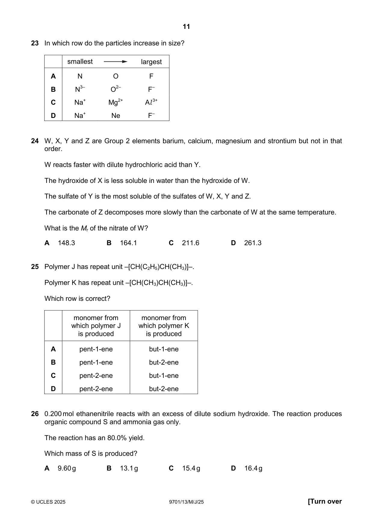 Cambridge A Level Chemistry 9701 2025 May/June Paper 1 · Variant 3 question paper, page 11 of 20
