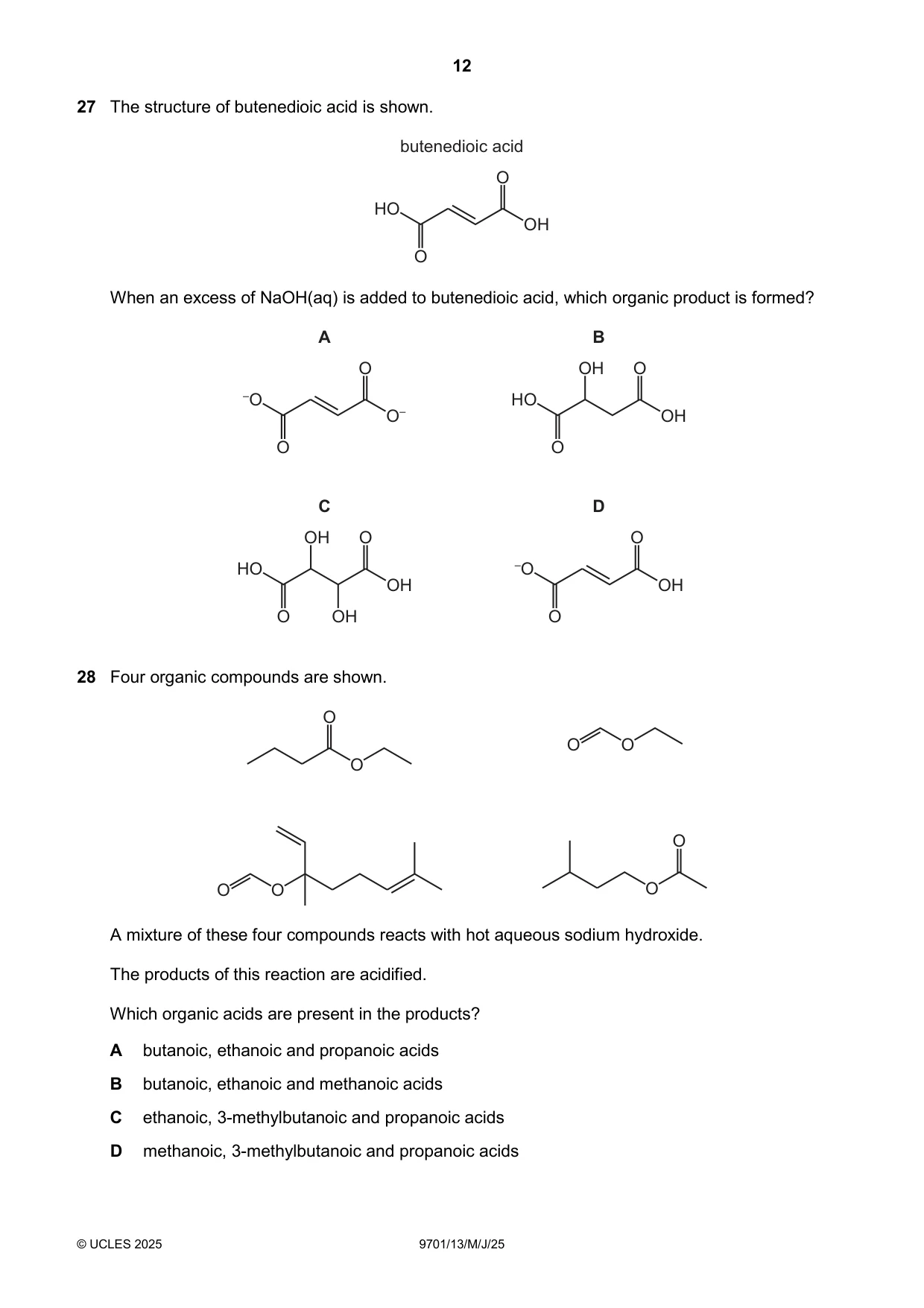 Cambridge A Level Chemistry 9701 2025 May/June Paper 1 · Variant 3 question paper, page 12 of 20