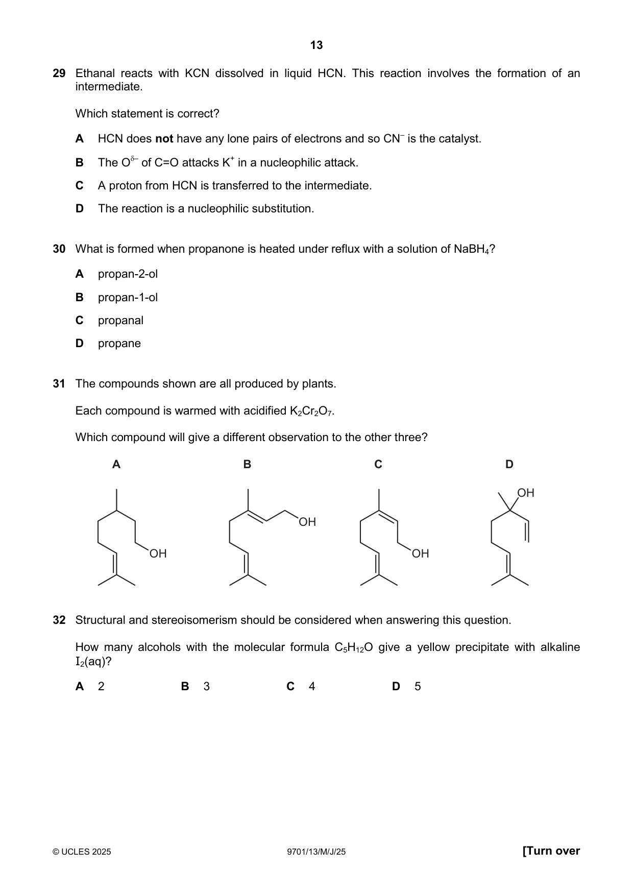 Cambridge A Level Chemistry 9701 2025 May/June Paper 1 · Variant 3 question paper, page 13 of 20