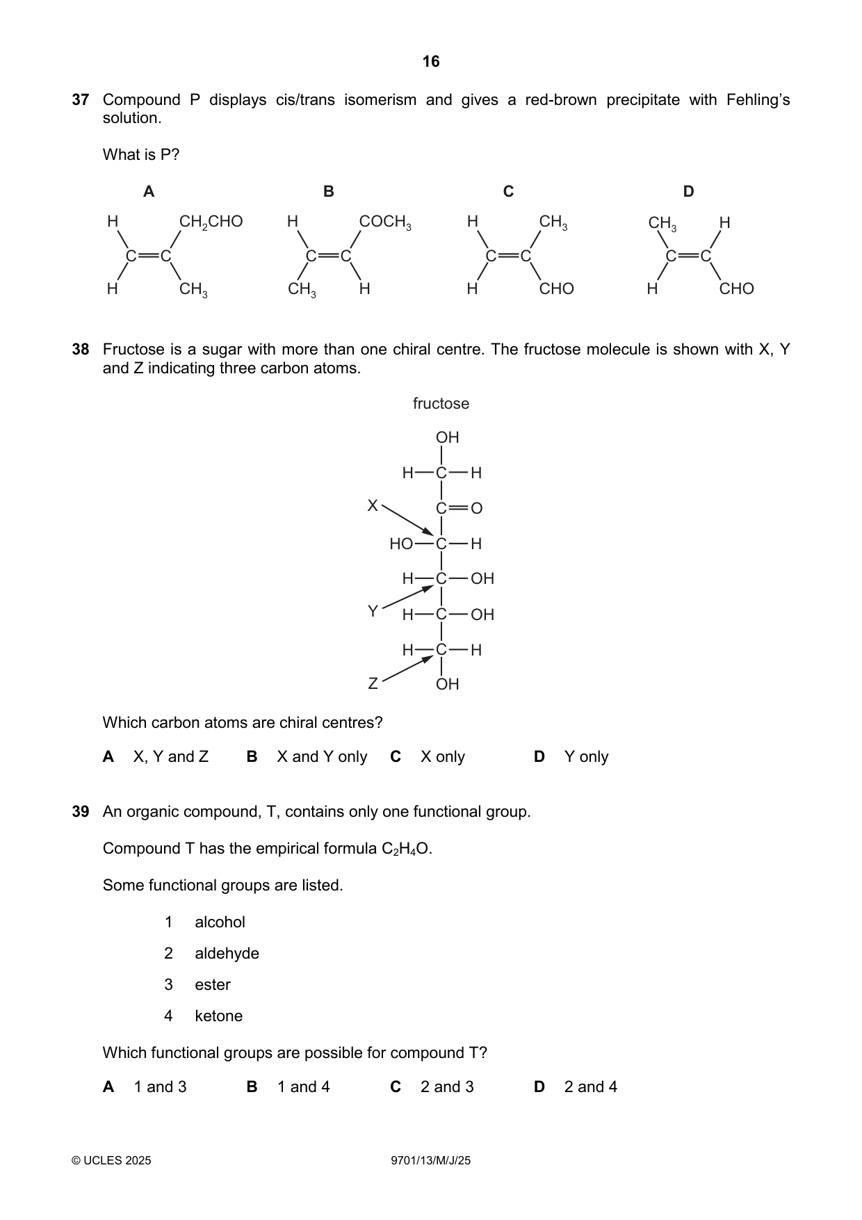 Cambridge A Level Chemistry 9701 2025 May/June Paper 1 · Variant 3 question paper, page 16 of 20