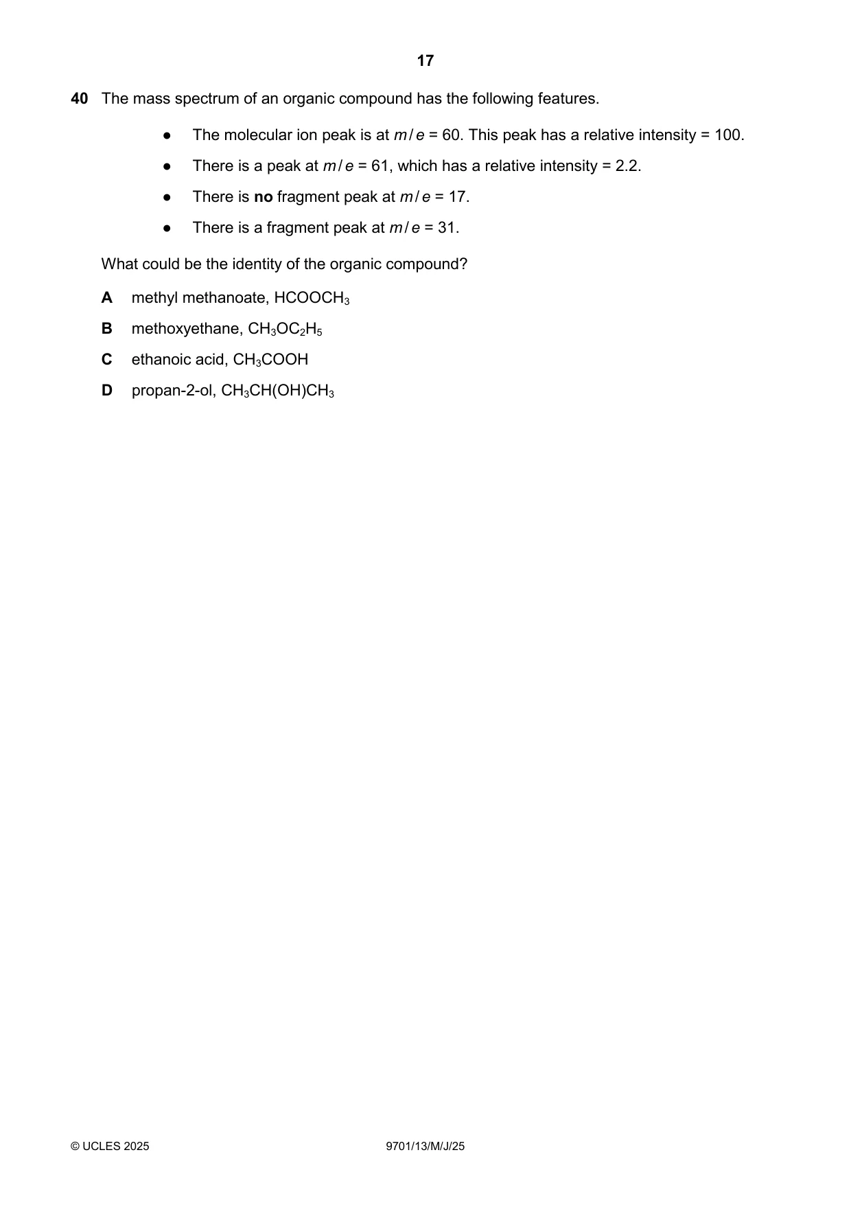 Cambridge A Level Chemistry 9701 2025 May/June Paper 1 · Variant 3 question paper, page 17 of 20