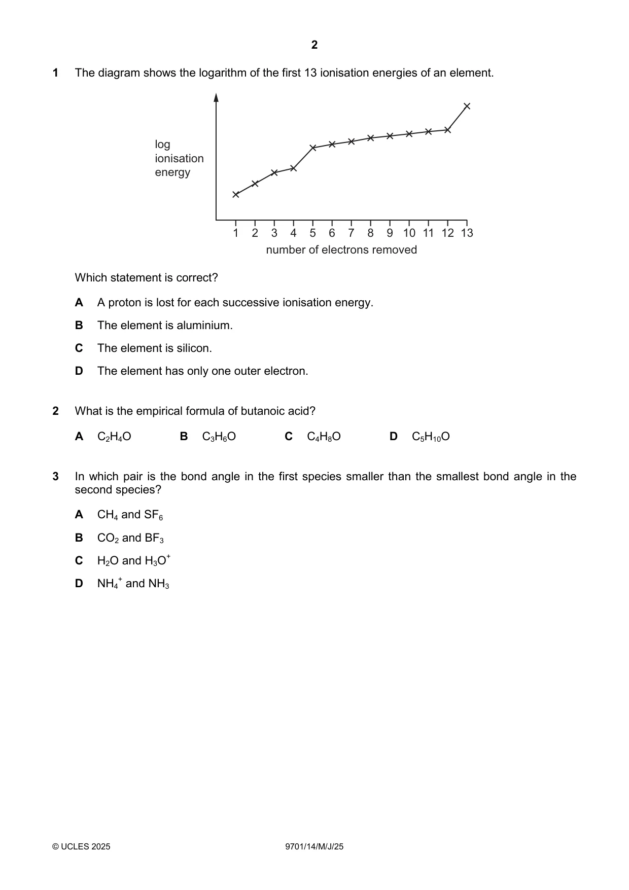 Cambridge A Level Chemistry 9701 2025 May/June Paper 1 · Variant 4 question paper, page 2 of 20