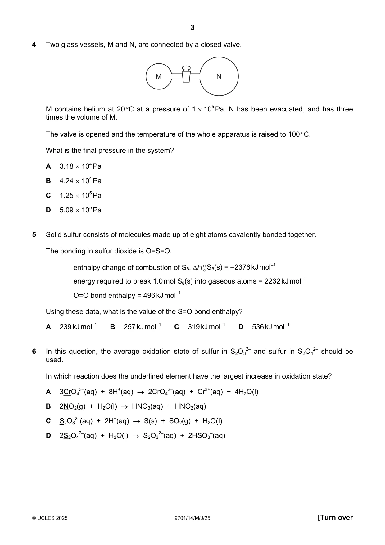 Cambridge A Level Chemistry 9701 2025 May/June Paper 1 · Variant 4 question paper, page 3 of 20