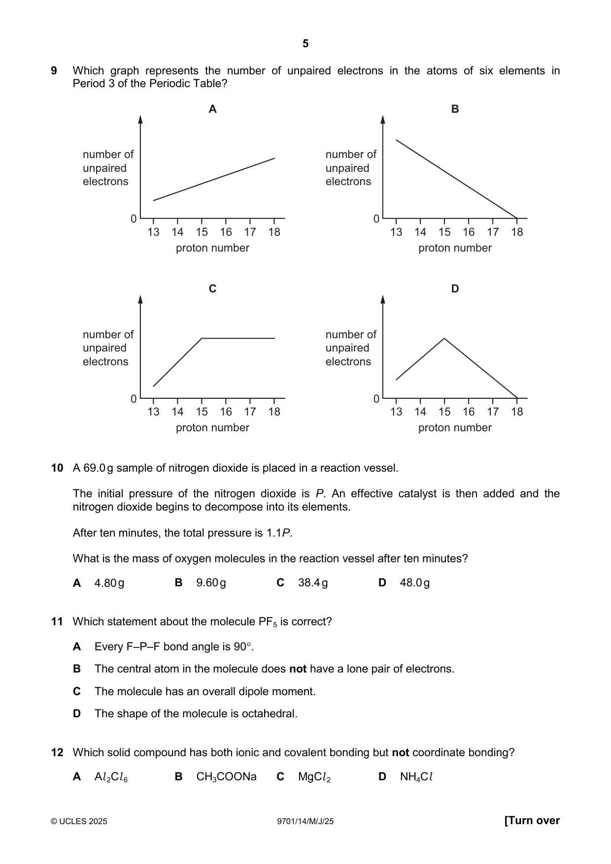 Cambridge A Level Chemistry 9701 2025 May/June Paper 1 · Variant 4 question paper, page 5 of 20