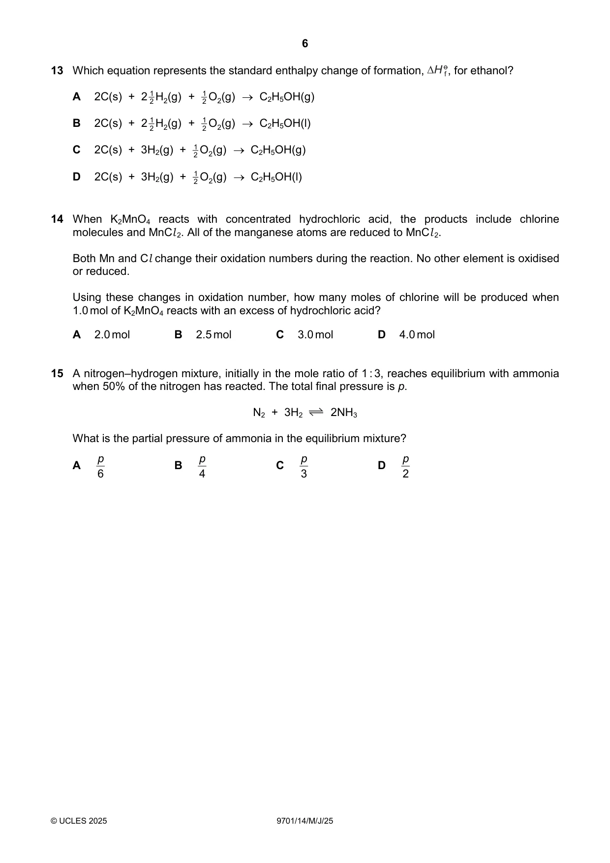 Cambridge A Level Chemistry 9701 2025 May/June Paper 1 · Variant 4 question paper, page 6 of 20