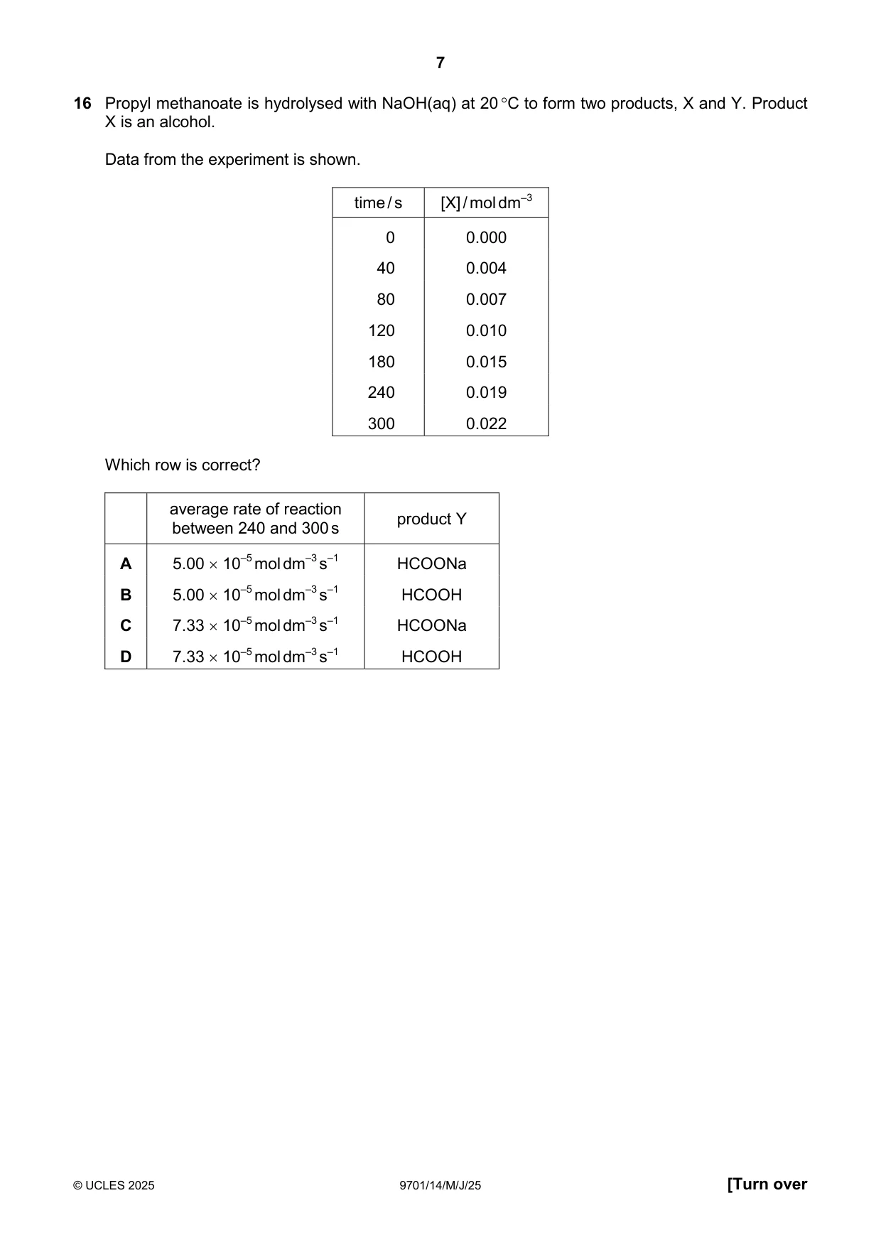 Cambridge A Level Chemistry 9701 2025 May/June Paper 1 · Variant 4 question paper, page 7 of 20