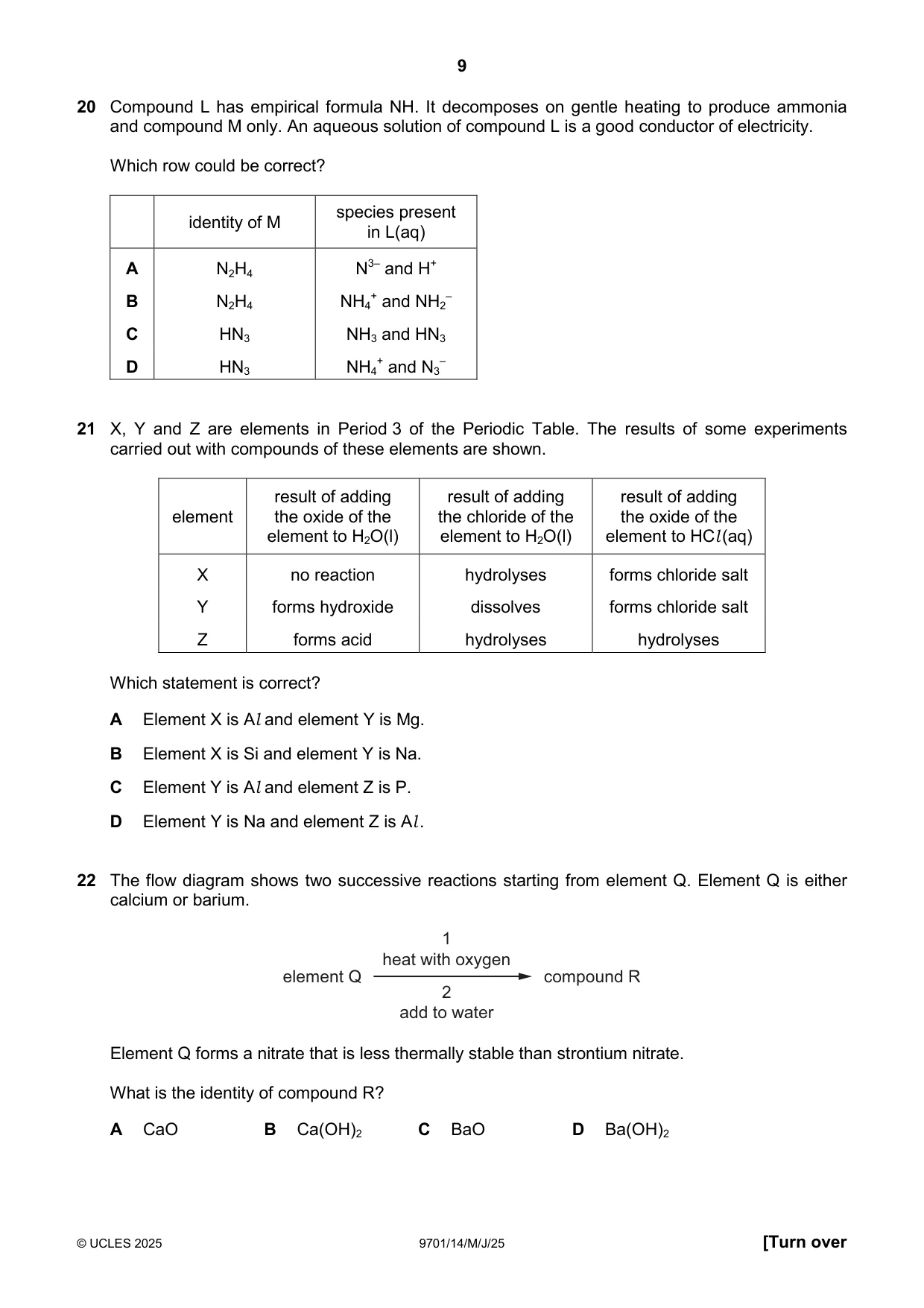 Cambridge A Level Chemistry 9701 2025 May/June Paper 1 · Variant 4 question paper, page 9 of 20
