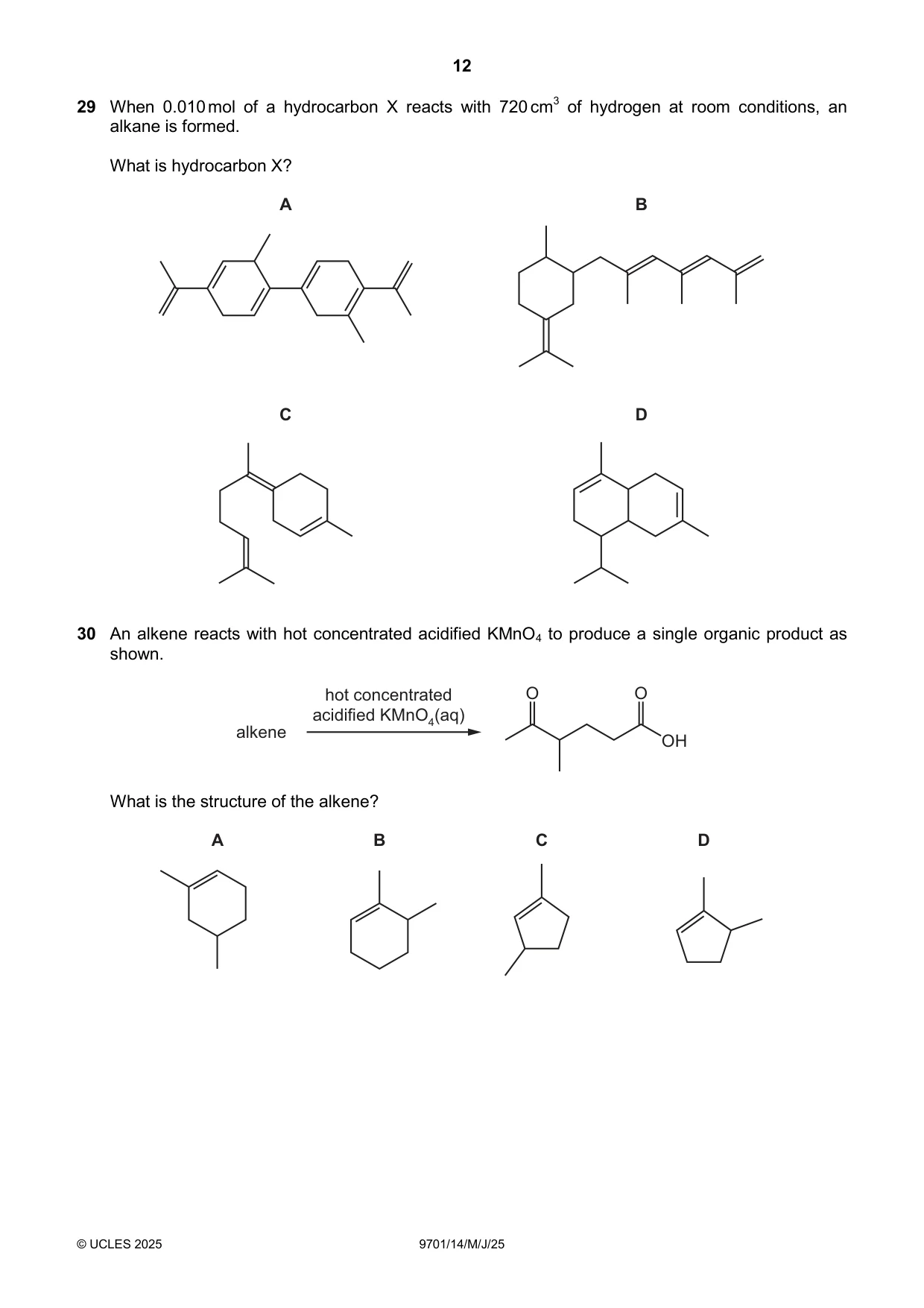 Cambridge A Level Chemistry 9701 2025 May/June Paper 1 · Variant 4 question paper, page 12 of 20