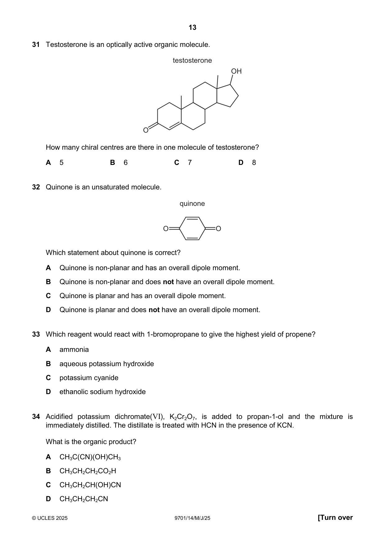 Cambridge A Level Chemistry 9701 2025 May/June Paper 1 · Variant 4 question paper, page 13 of 20