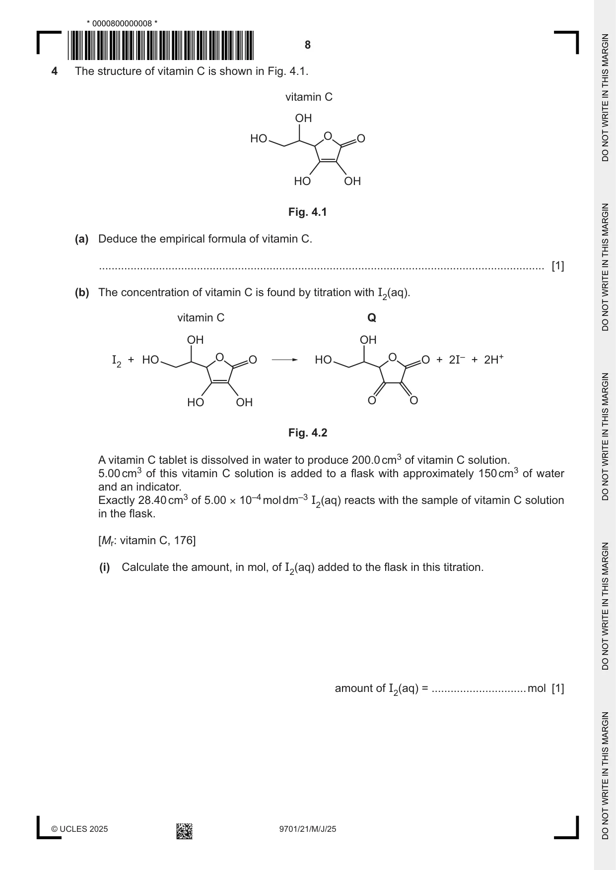 Cambridge A Level Chemistry 9701 2025 May/June Paper 2 · Variant 1 question paper, page 8 of 16
