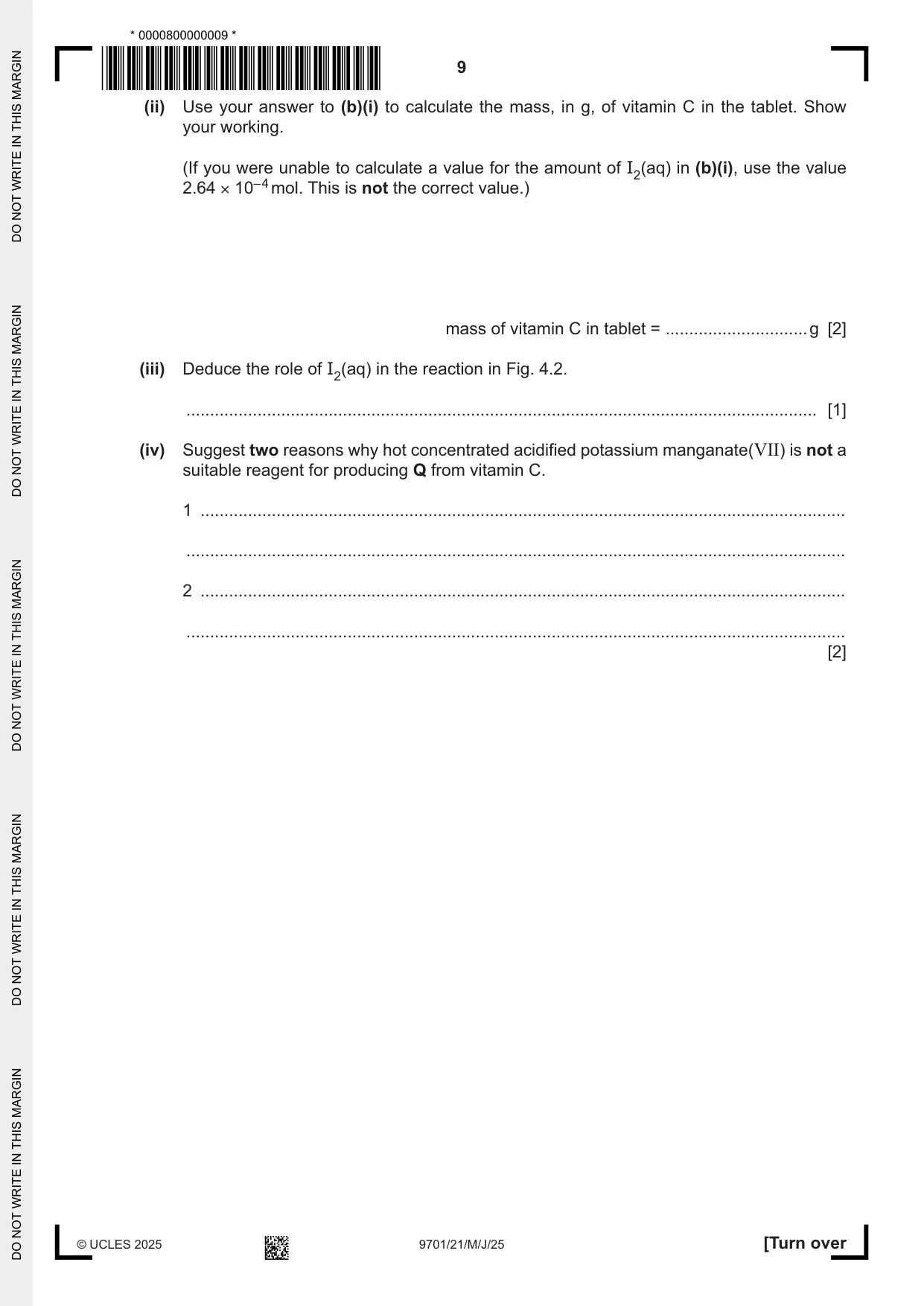 Cambridge A Level Chemistry 9701 2025 May/June Paper 2 · Variant 1 question paper, page 9 of 16