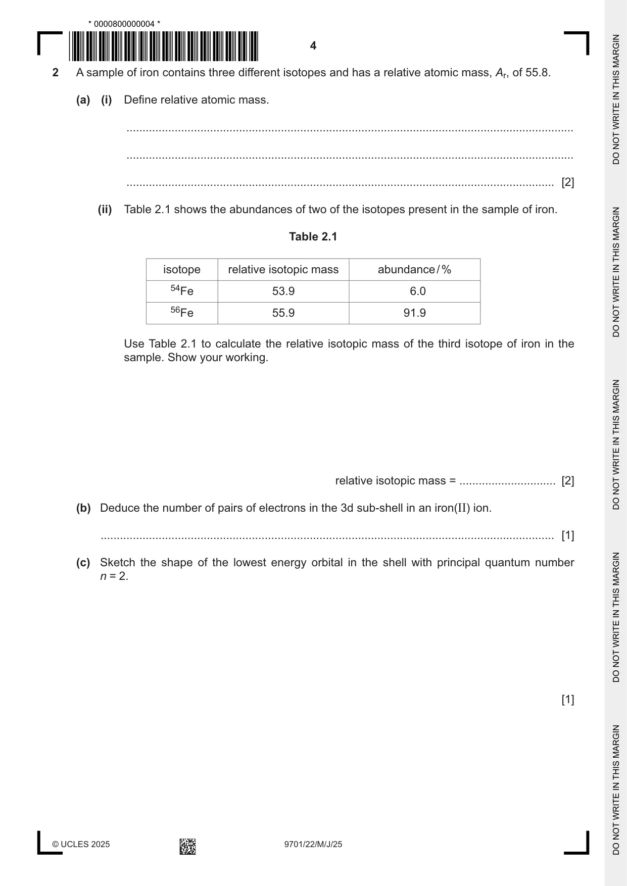 Cambridge A Level Chemistry 9701 2025 May/June Paper 2 · Variant 2 question paper, page 4 of 16