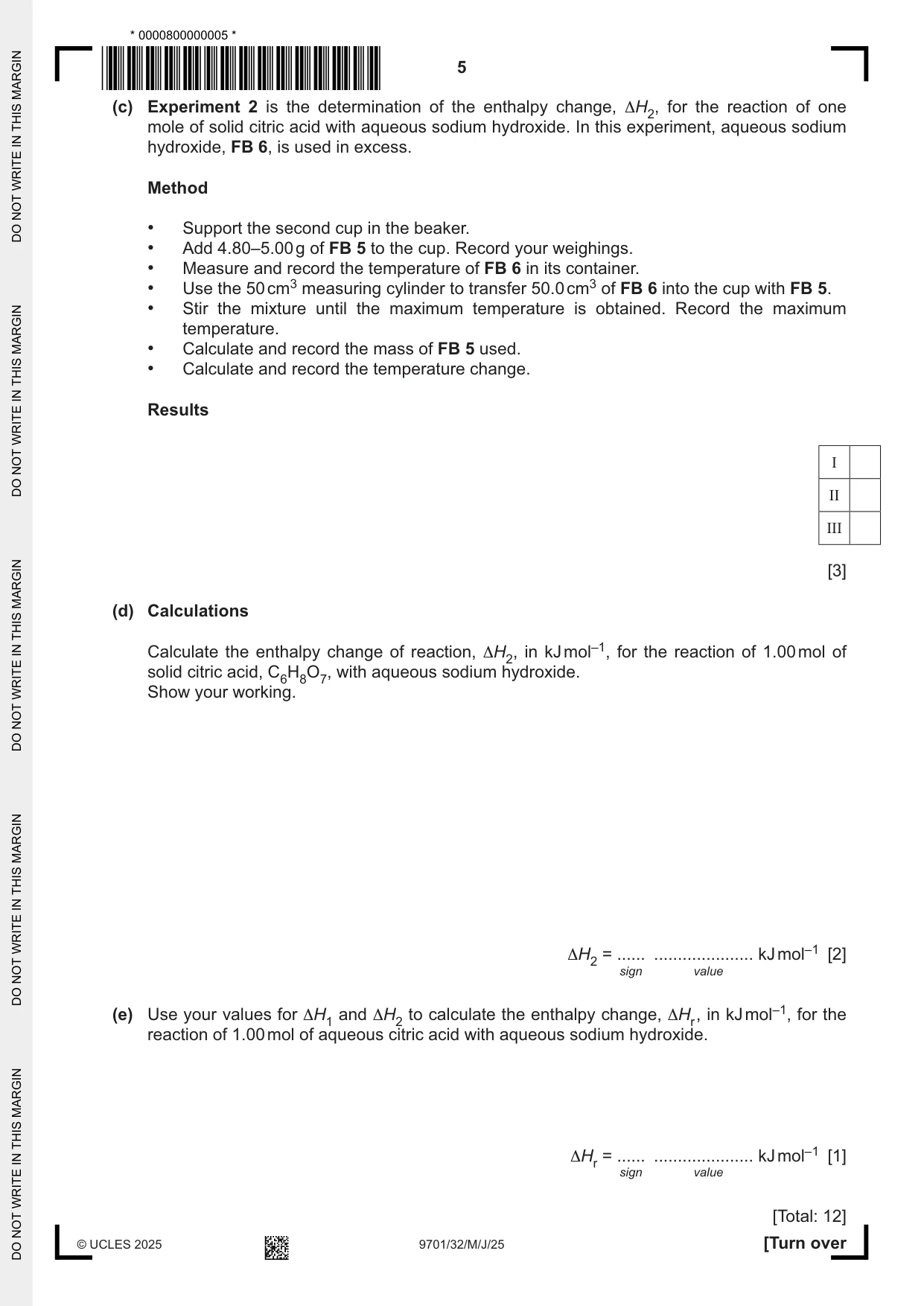 Cambridge A Level Chemistry 9701 2025 May/June Paper 3 · Variant 2 question paper, page 5 of 12