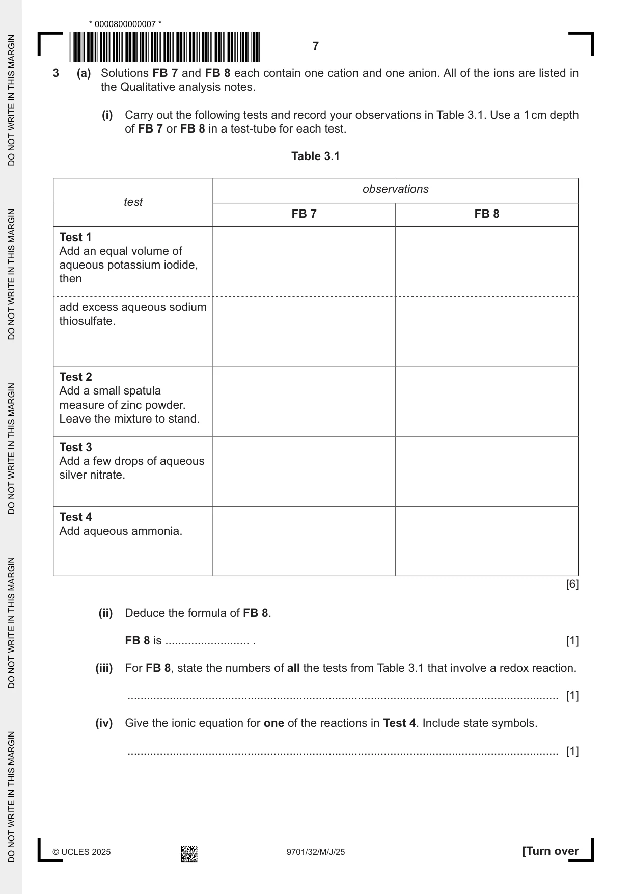 Cambridge A Level Chemistry 9701 2025 May/June Paper 3 · Variant 2 question paper, page 7 of 12