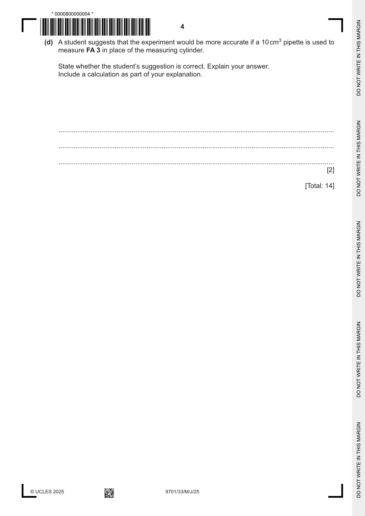 Cambridge A Level Chemistry 9701 2025 May/June Paper 3 · Variant 3 question paper, page 4 of 16