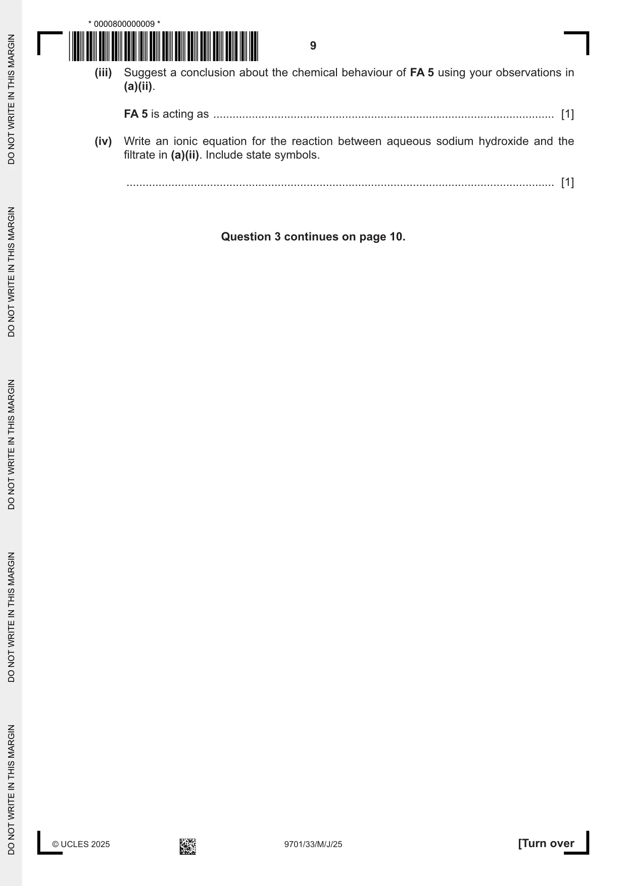 Cambridge A Level Chemistry 9701 2025 May/June Paper 3 · Variant 3 question paper, page 9 of 16