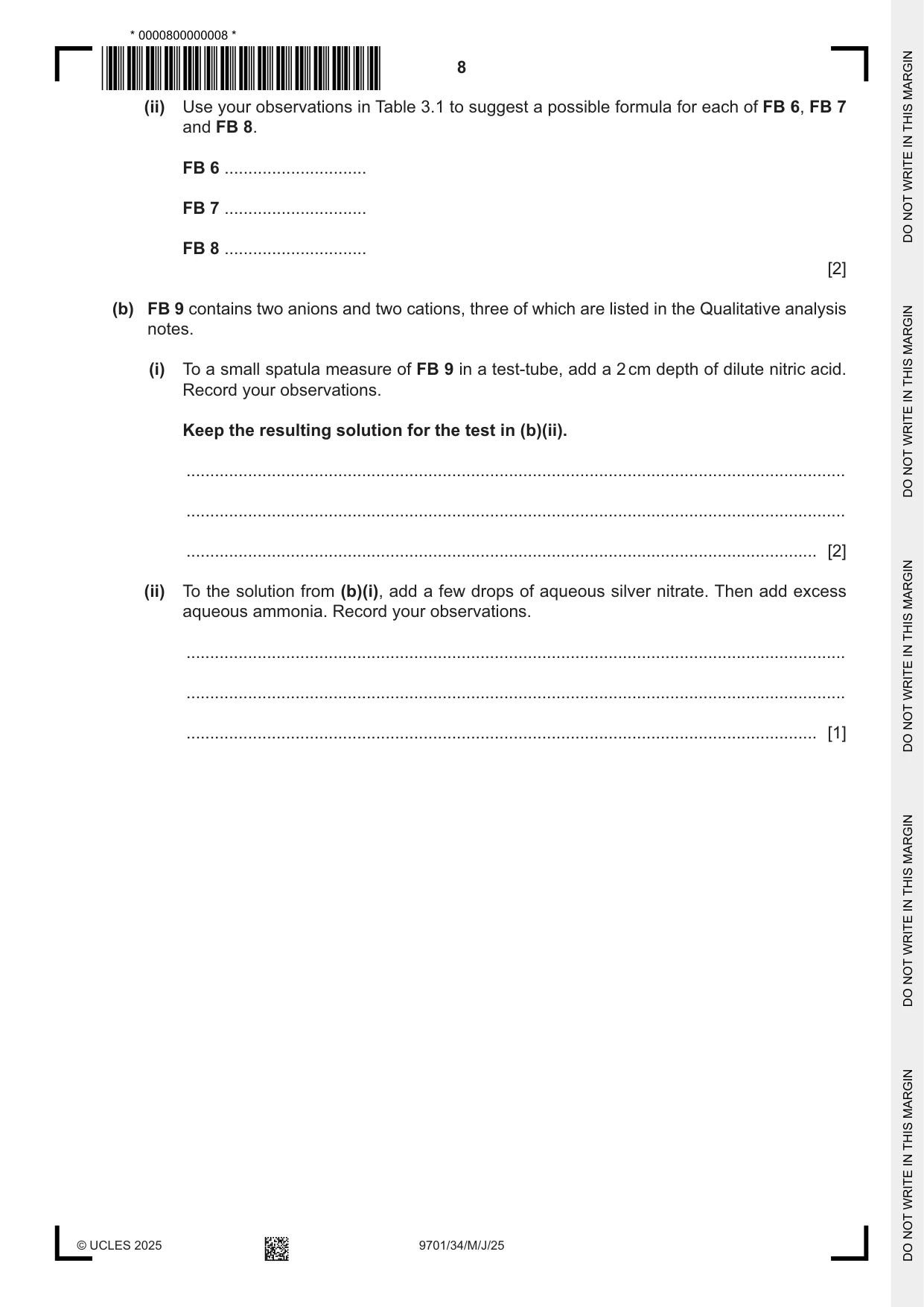Cambridge A Level Chemistry 9701 2025 May/June Paper 3 · Variant 4 question paper, page 8 of 12