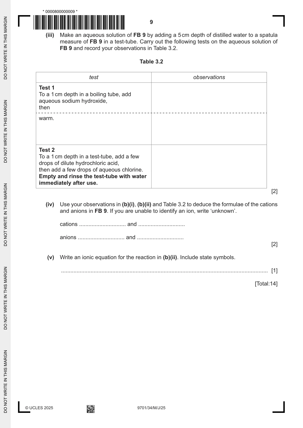 Cambridge A Level Chemistry 9701 2025 May/June Paper 3 · Variant 4 question paper, page 9 of 12