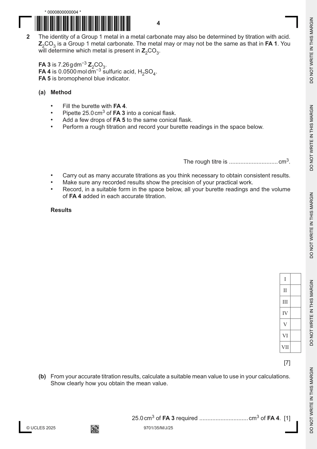 Cambridge A Level Chemistry 9701 2025 May/June Paper 3 · Variant 5 question paper, page 4 of 12
