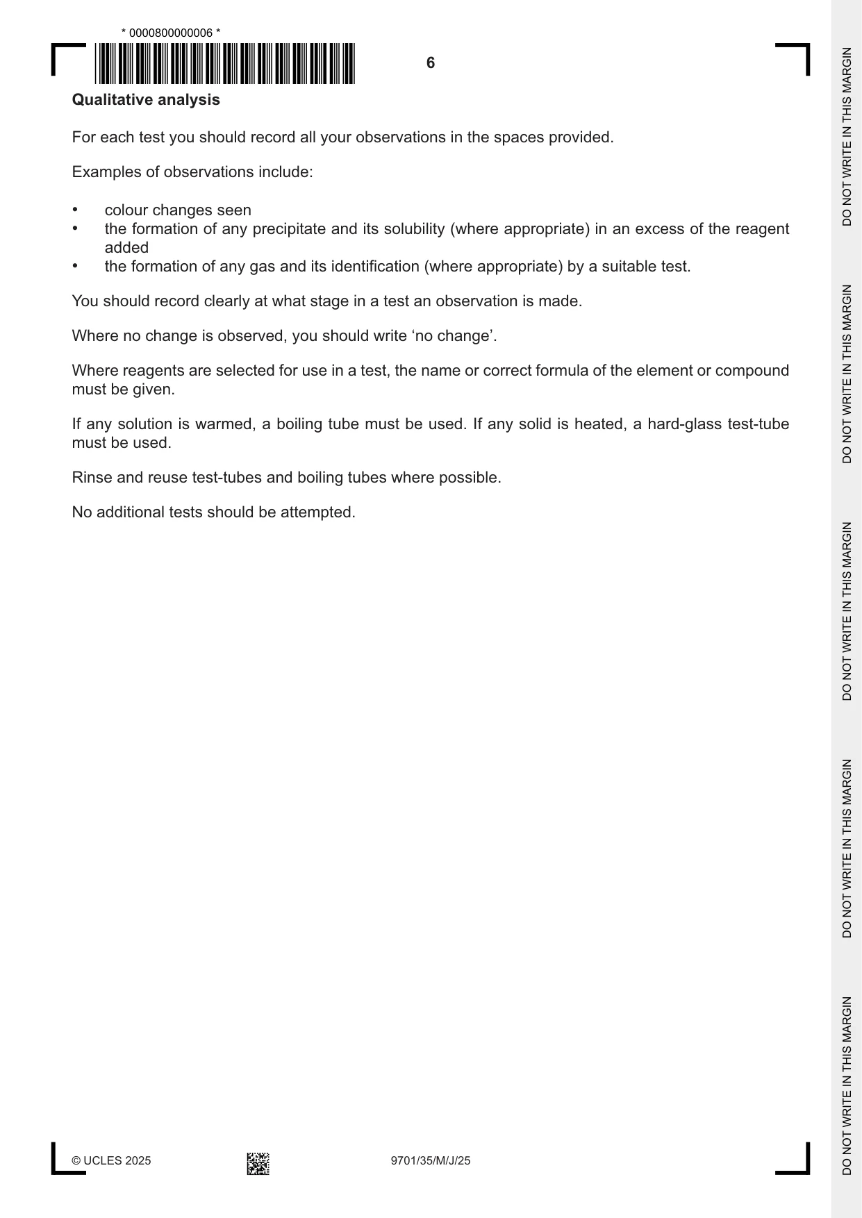 Cambridge A Level Chemistry 9701 2025 May/June Paper 3 · Variant 5 question paper, page 6 of 12