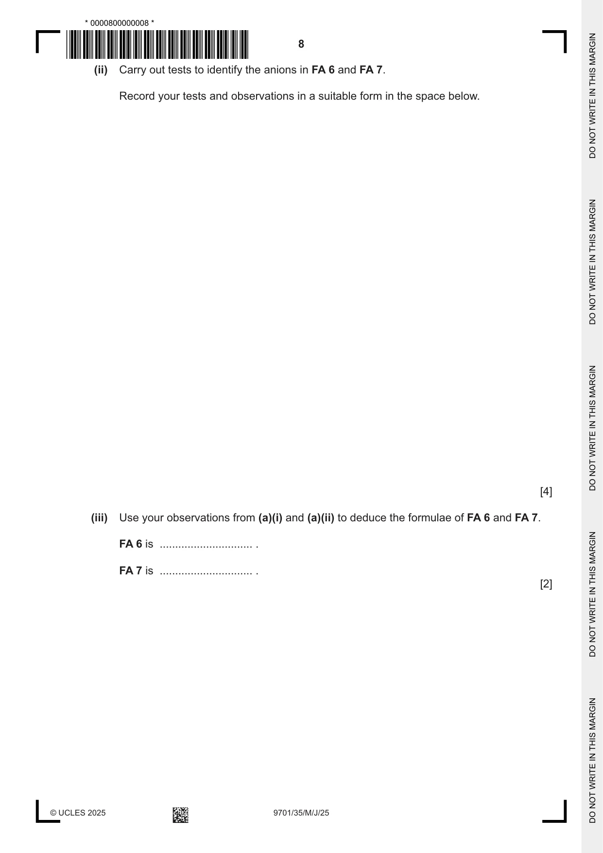 Cambridge A Level Chemistry 9701 2025 May/June Paper 3 · Variant 5 question paper, page 8 of 12