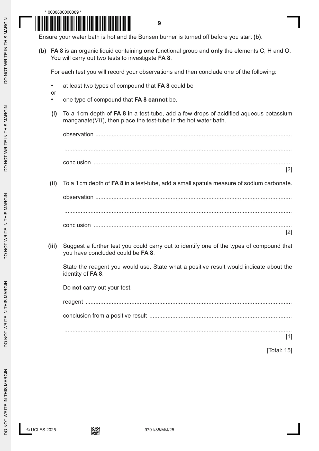 Cambridge A Level Chemistry 9701 2025 May/June Paper 3 · Variant 5 question paper, page 9 of 12