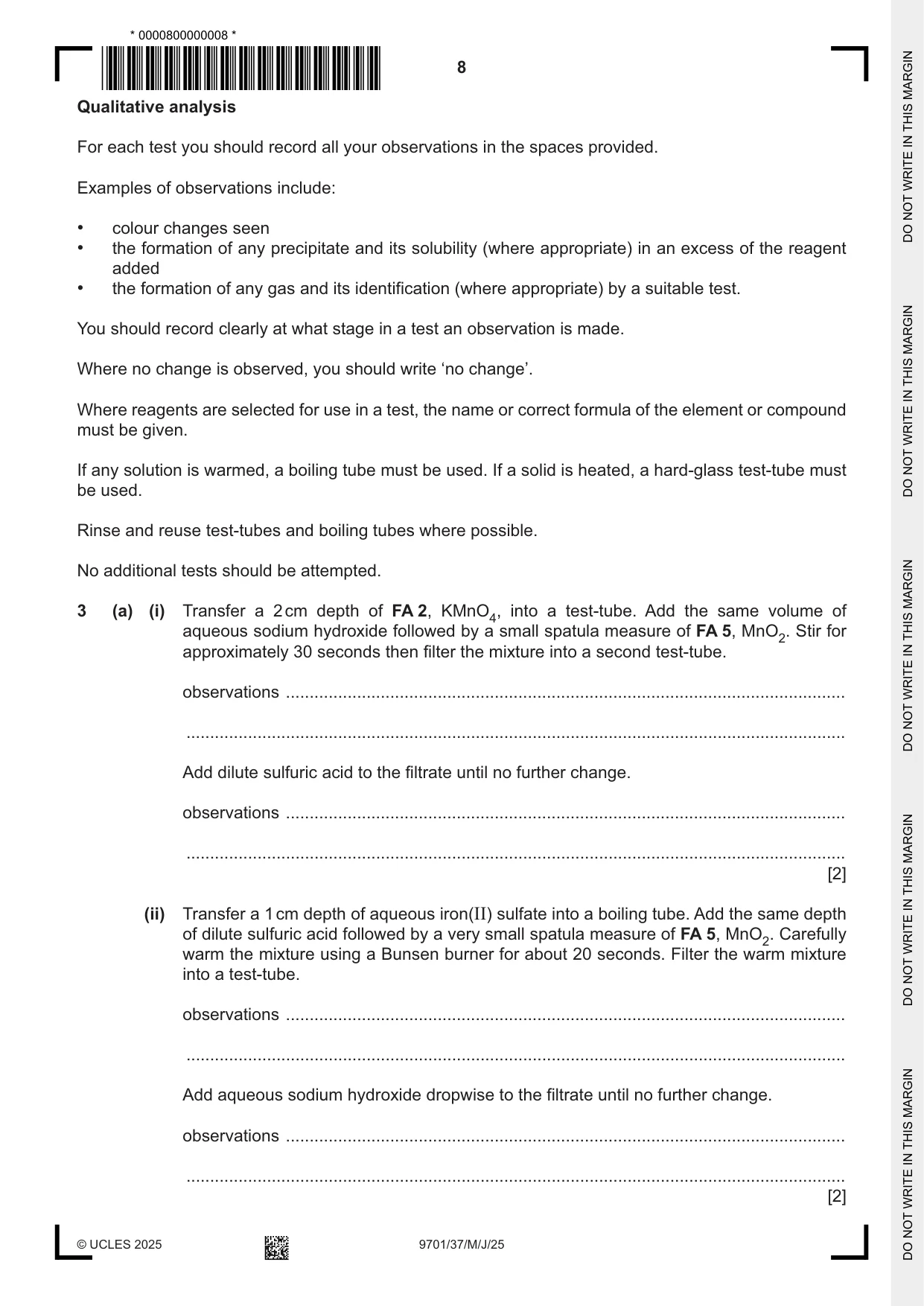 Cambridge A Level Chemistry 9701 2025 May/June Paper 3 · Variant 7 question paper, page 8 of 16