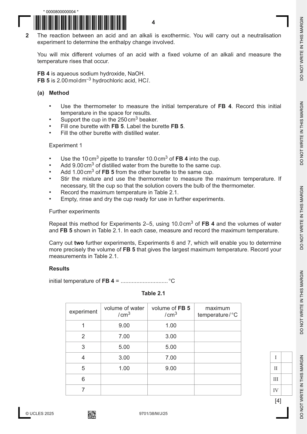 Cambridge A Level Chemistry 9701 2025 May/June Paper 3 · Variant 8 question paper, page 4 of 12