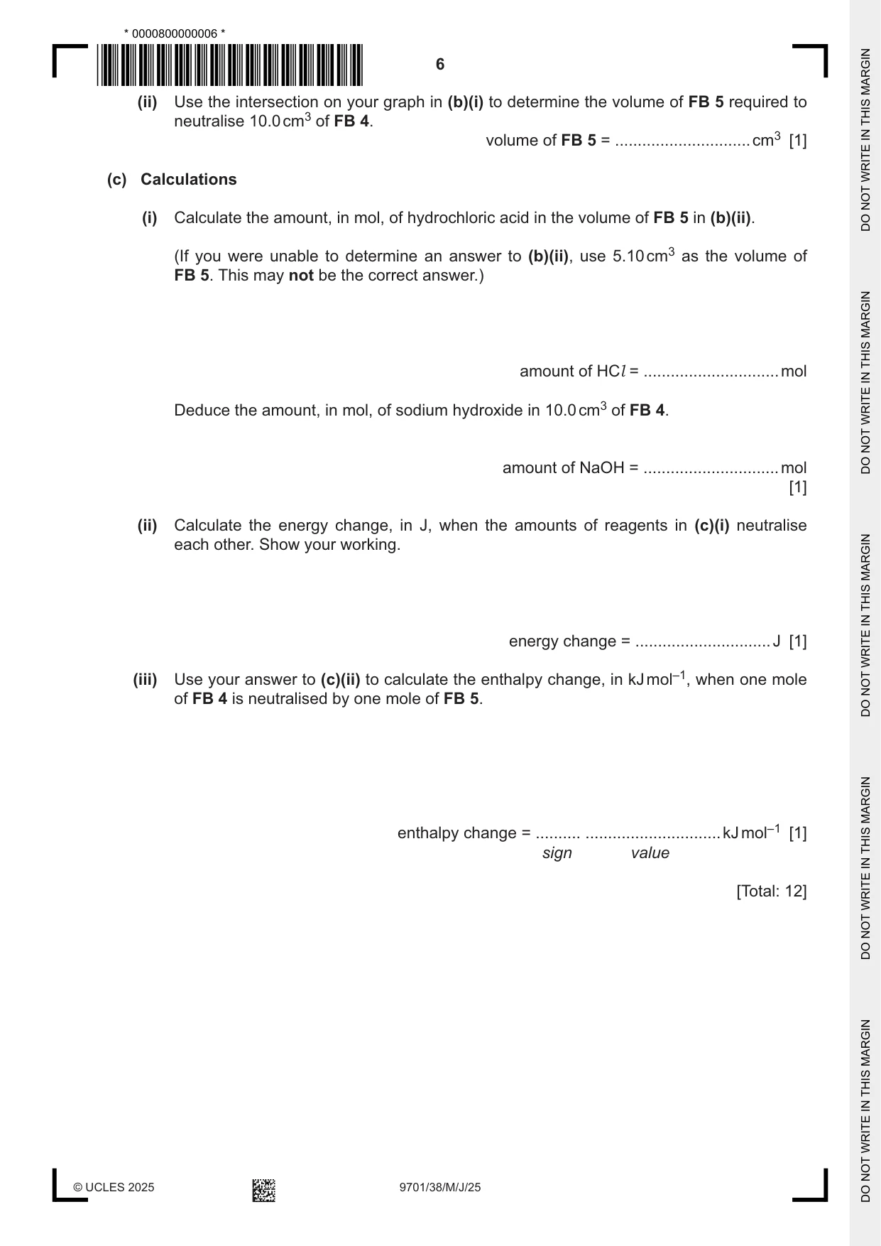 Cambridge A Level Chemistry 9701 2025 May/June Paper 3 · Variant 8 question paper, page 6 of 12