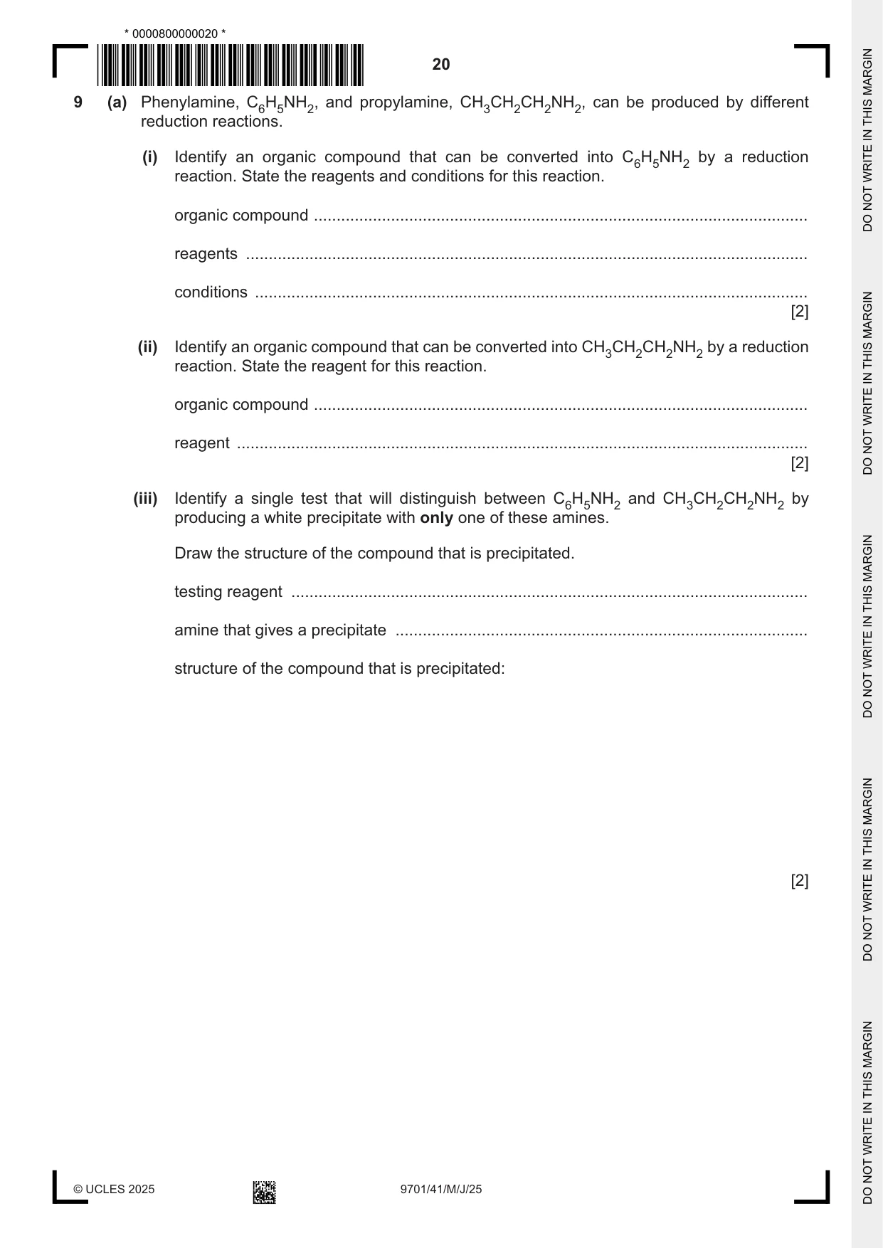Cambridge A Level Chemistry 9701 2025 May/June Paper 4 · Variant 1 question paper, page 20 of 24