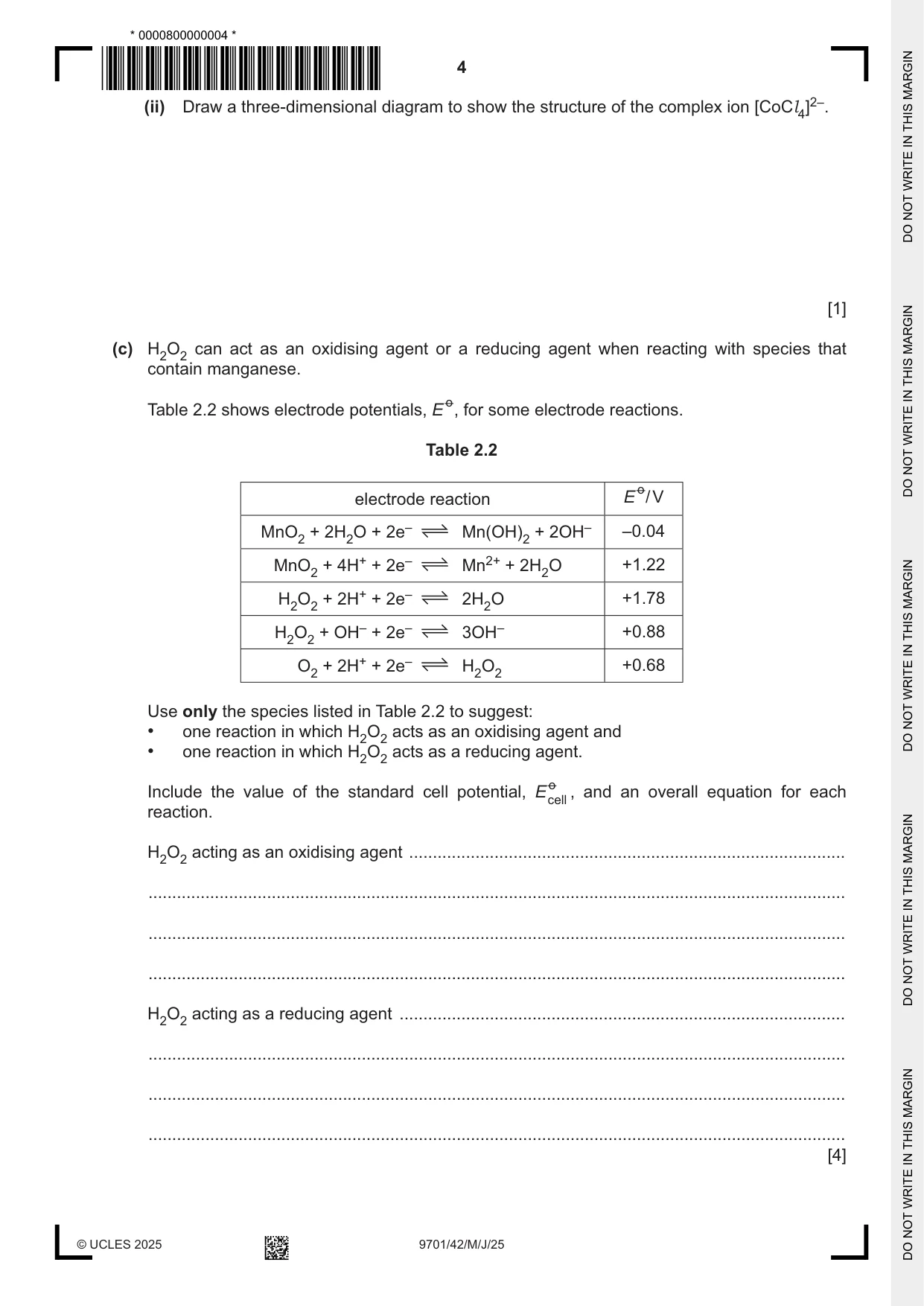 Cambridge A Level Chemistry 9701 2025 May/June Paper 4 · Variant 2 question paper, page 4 of 24