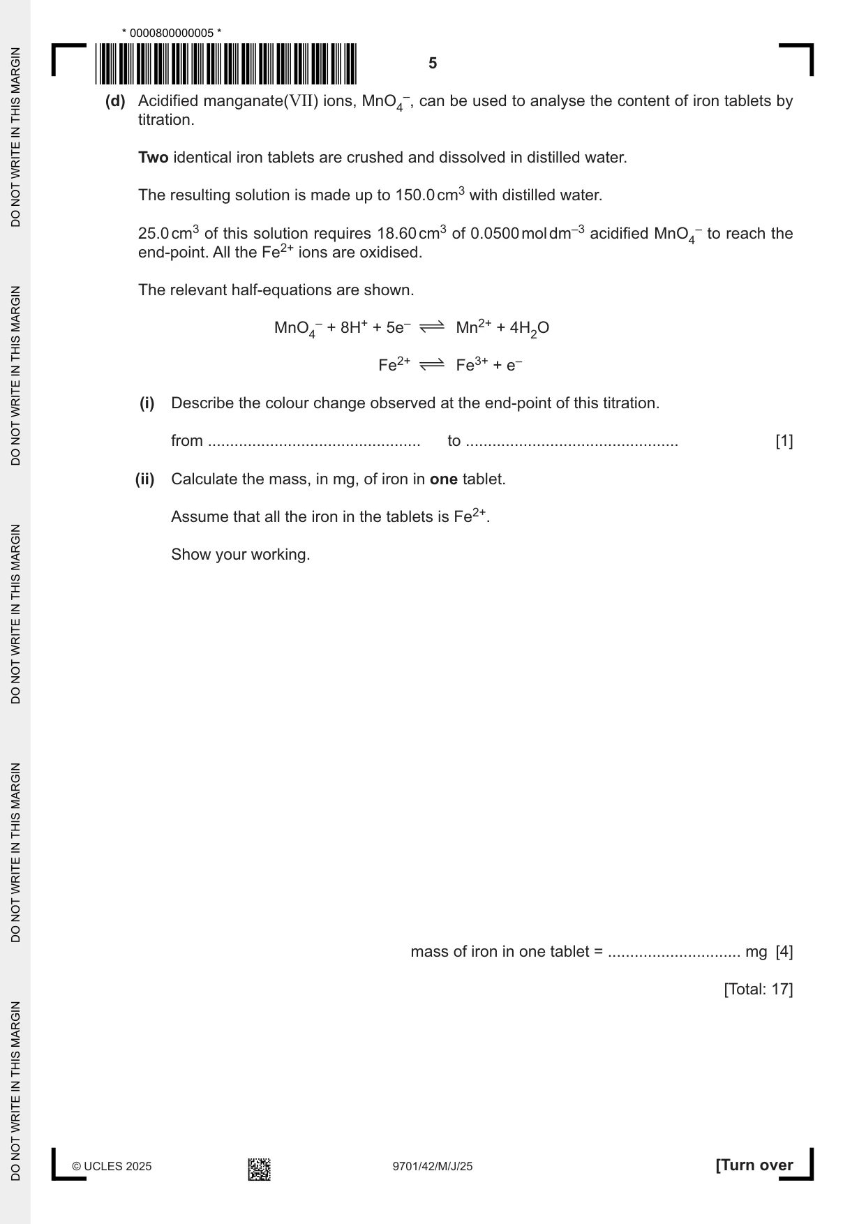 Cambridge A Level Chemistry 9701 2025 May/June Paper 4 · Variant 2 question paper, page 5 of 24