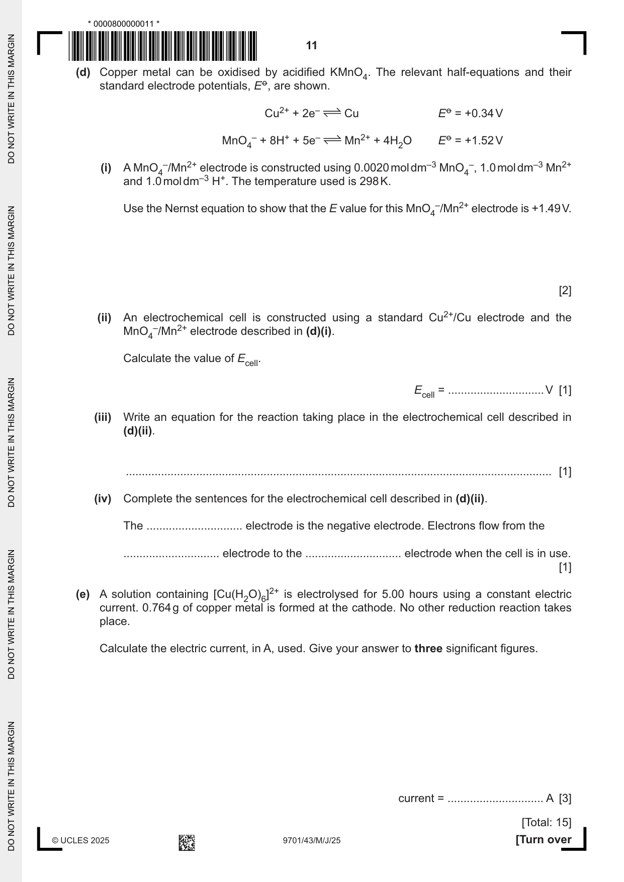 Cambridge A Level Chemistry 9701 2025 May/June Paper 4 · Variant 3 question paper, page 11 of 24
