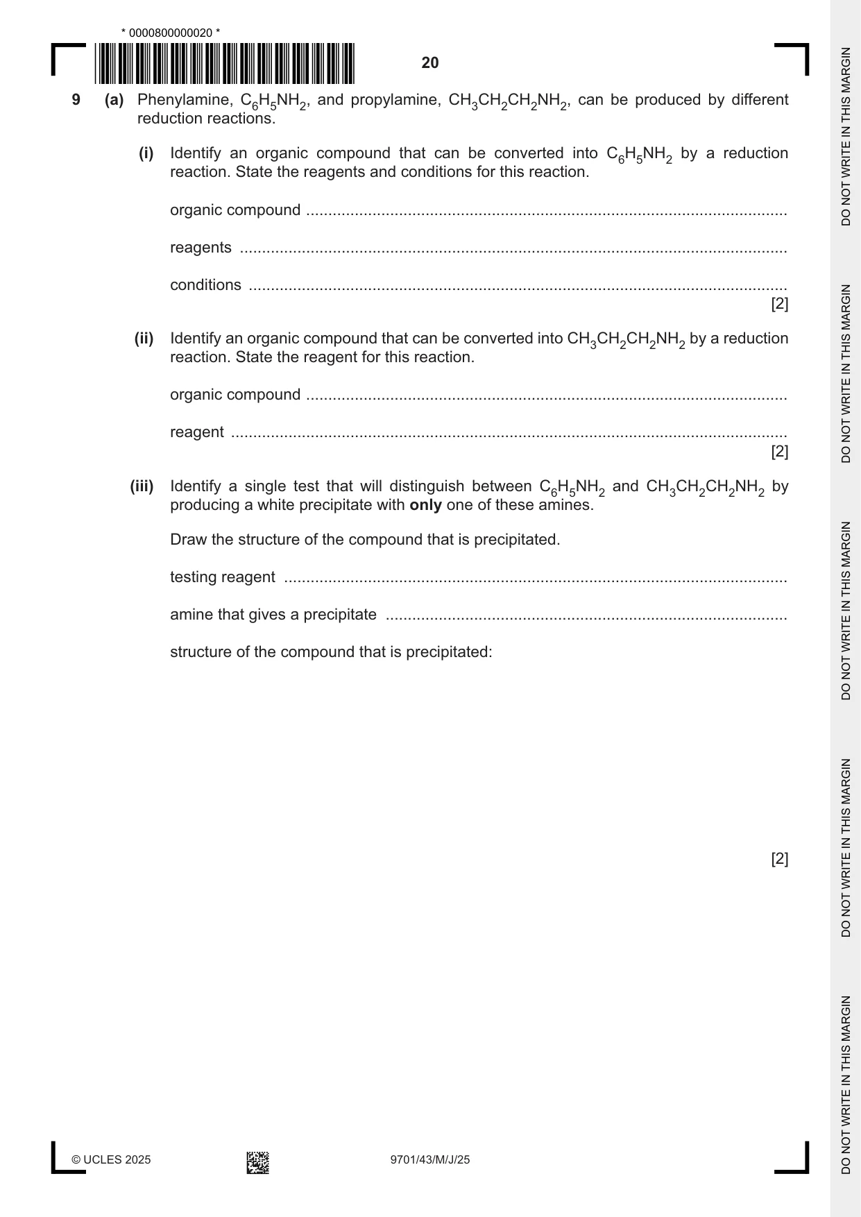 Cambridge A Level Chemistry 9701 2025 May/June Paper 4 · Variant 3 question paper, page 20 of 24