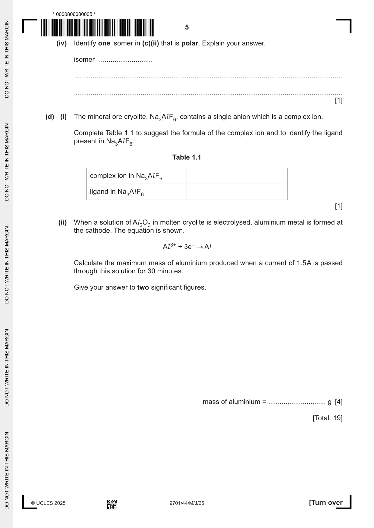 Cambridge A Level Chemistry 9701 2025 May/June Paper 4 · Variant 4 question paper, page 5 of 24