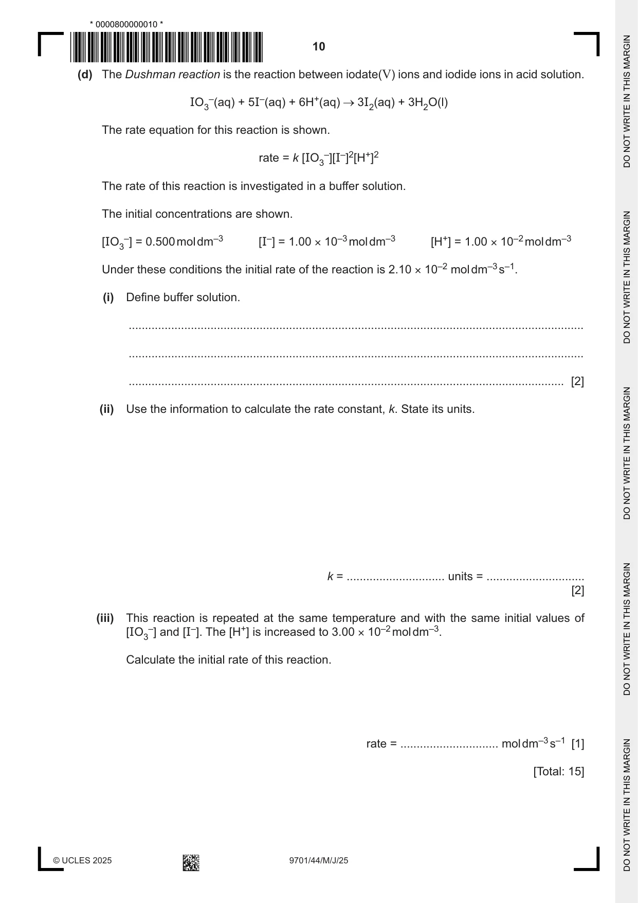Cambridge A Level Chemistry 9701 2025 May/June Paper 4 · Variant 4 question paper, page 10 of 24
