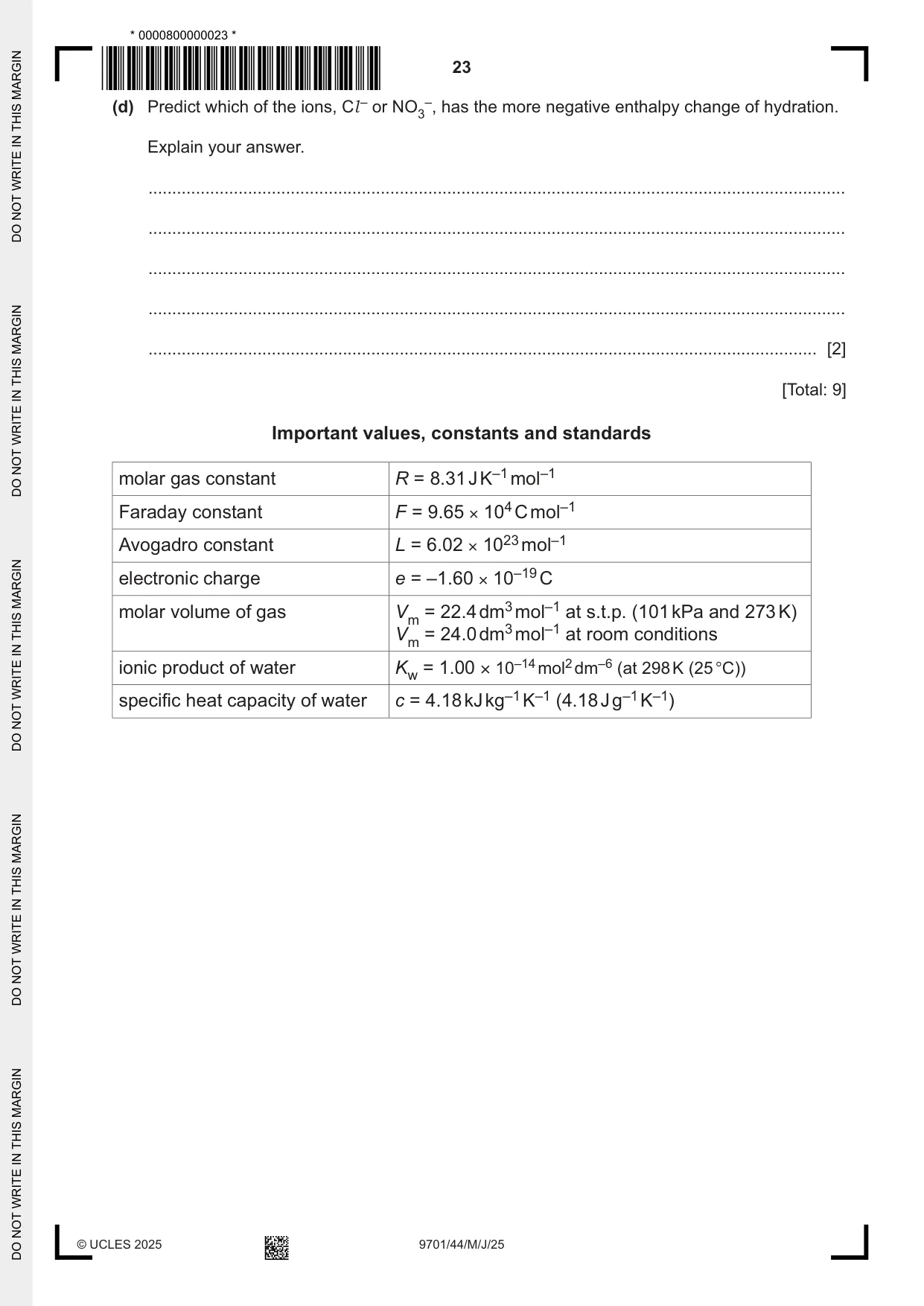 Cambridge A Level Chemistry 9701 2025 May/June Paper 4 · Variant 4 question paper, page 23 of 24