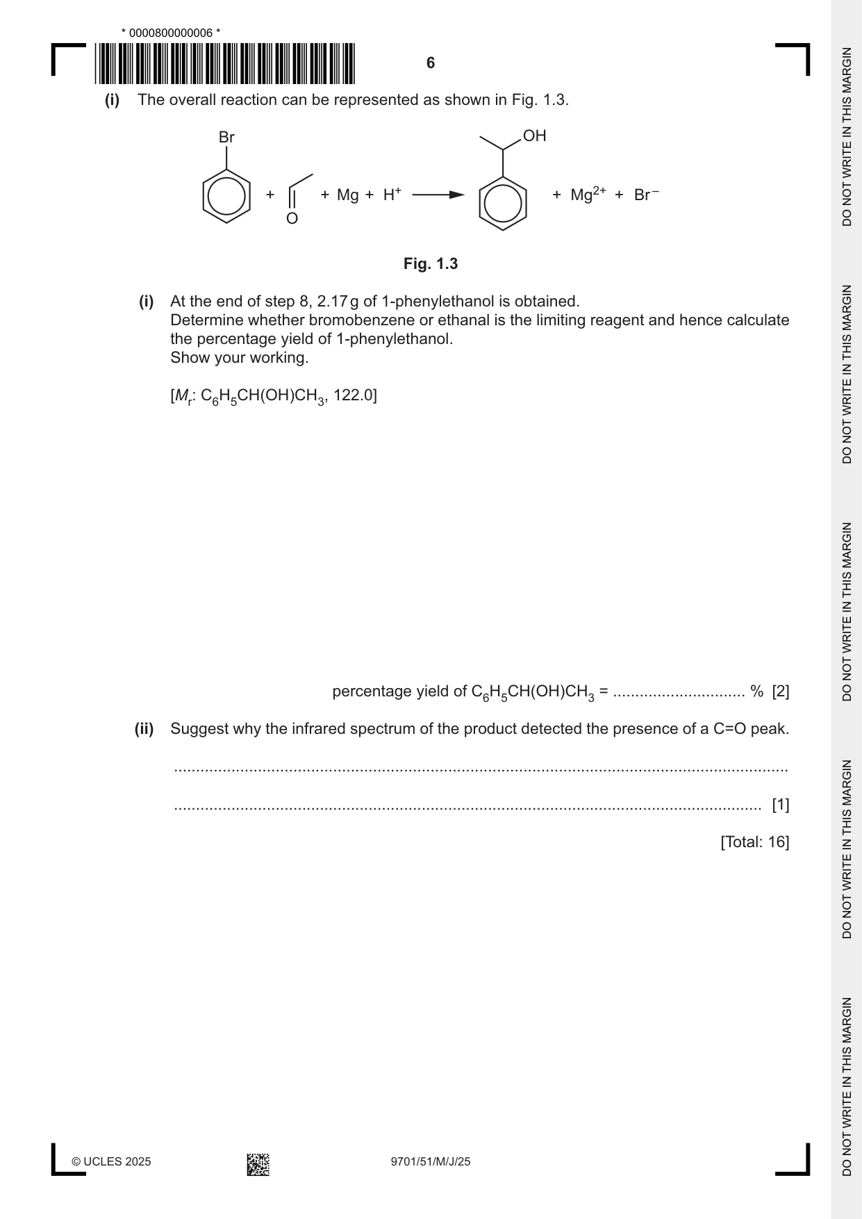 Cambridge A Level Chemistry 9701 2025 May/June Paper 5 · Variant 1 question paper, page 6 of 12