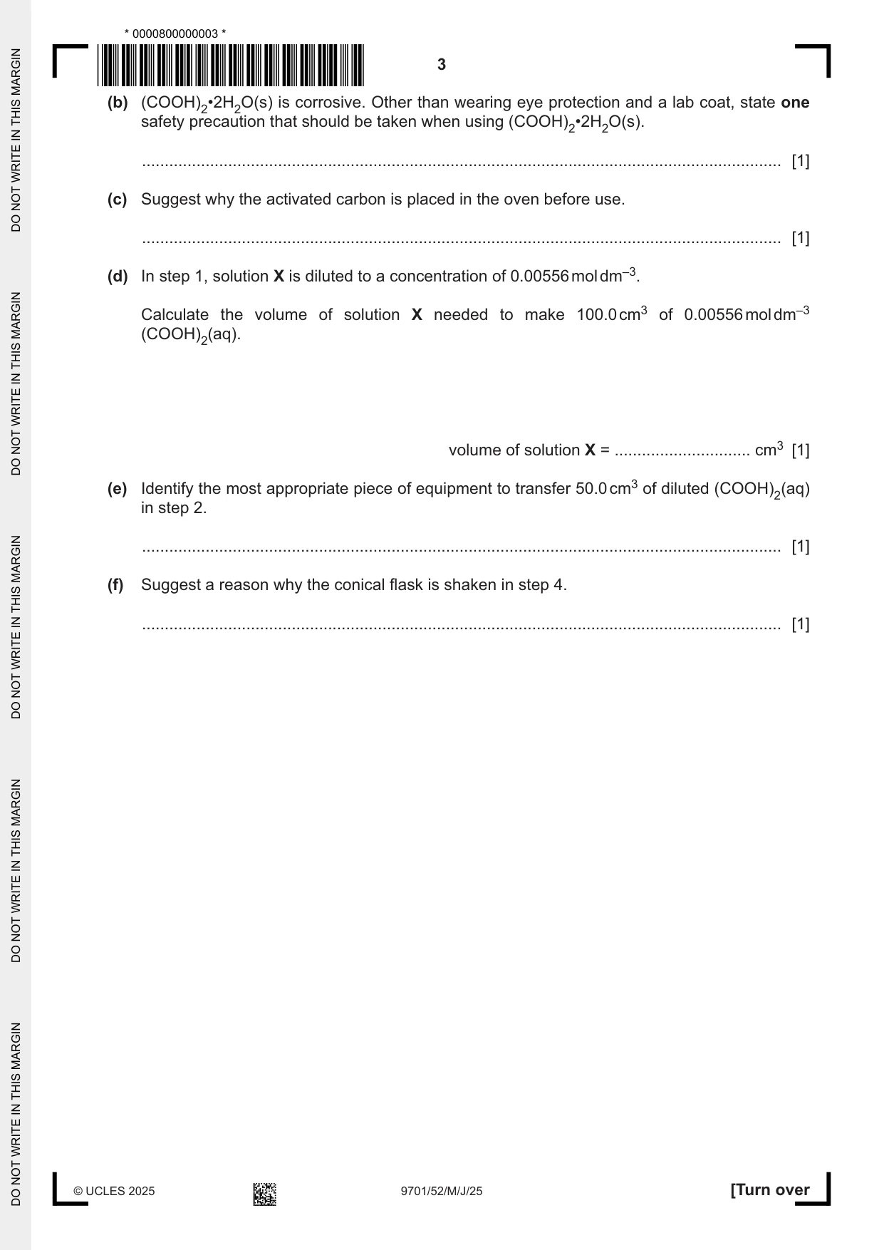 Cambridge A Level Chemistry 9701 2025 May/June Paper 5 · Variant 2 question paper, page 3 of 12