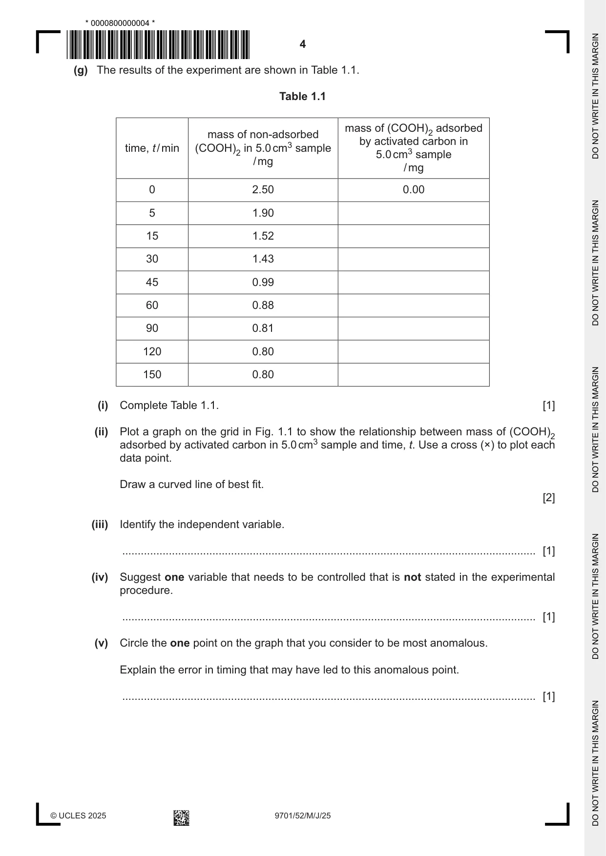 Cambridge A Level Chemistry 9701 2025 May/June Paper 5 · Variant 2 question paper, page 4 of 12